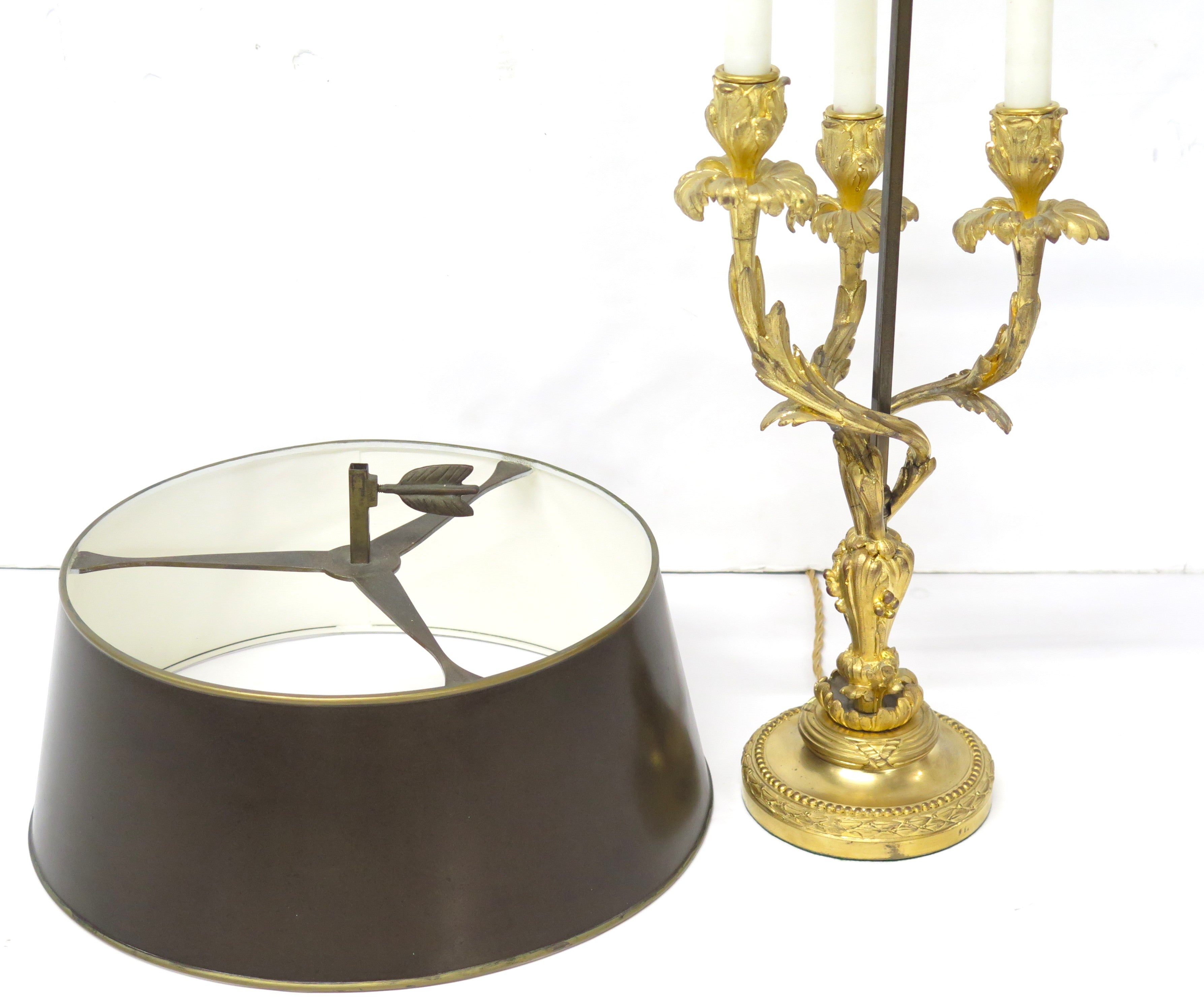 French Louis XV Style Ormolu Three-arm Bouillotte Lamp