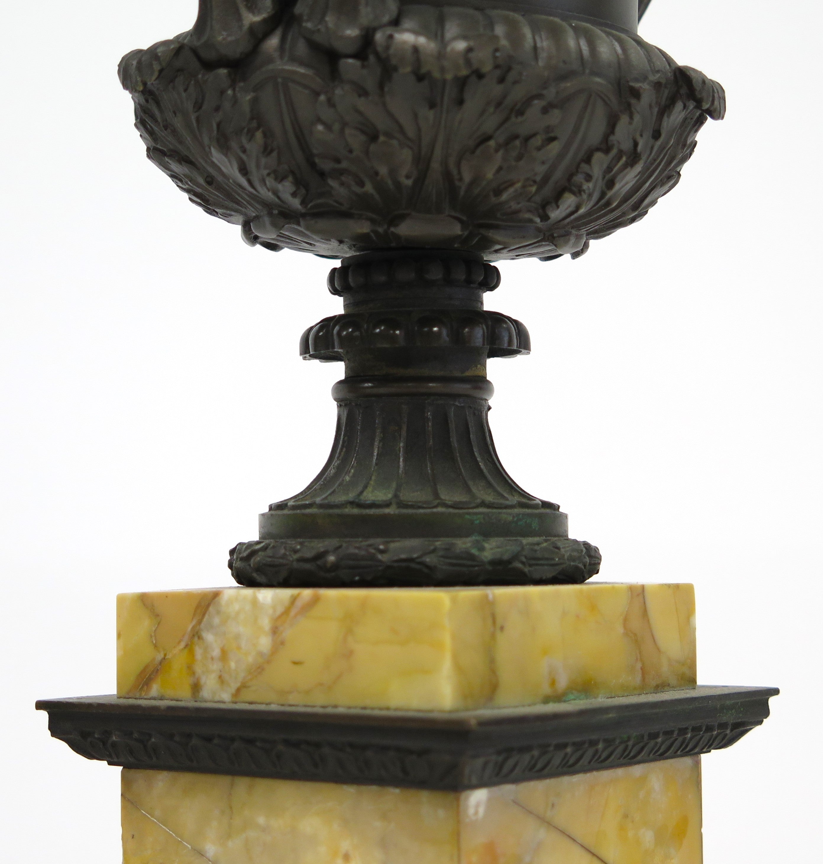 A Pair of French Restoration Patinated Bronze and Siena Marble Vases