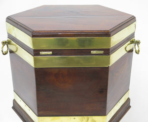 Georgian Mahogany Hexagonal Cellarette with Wide Brass Bands