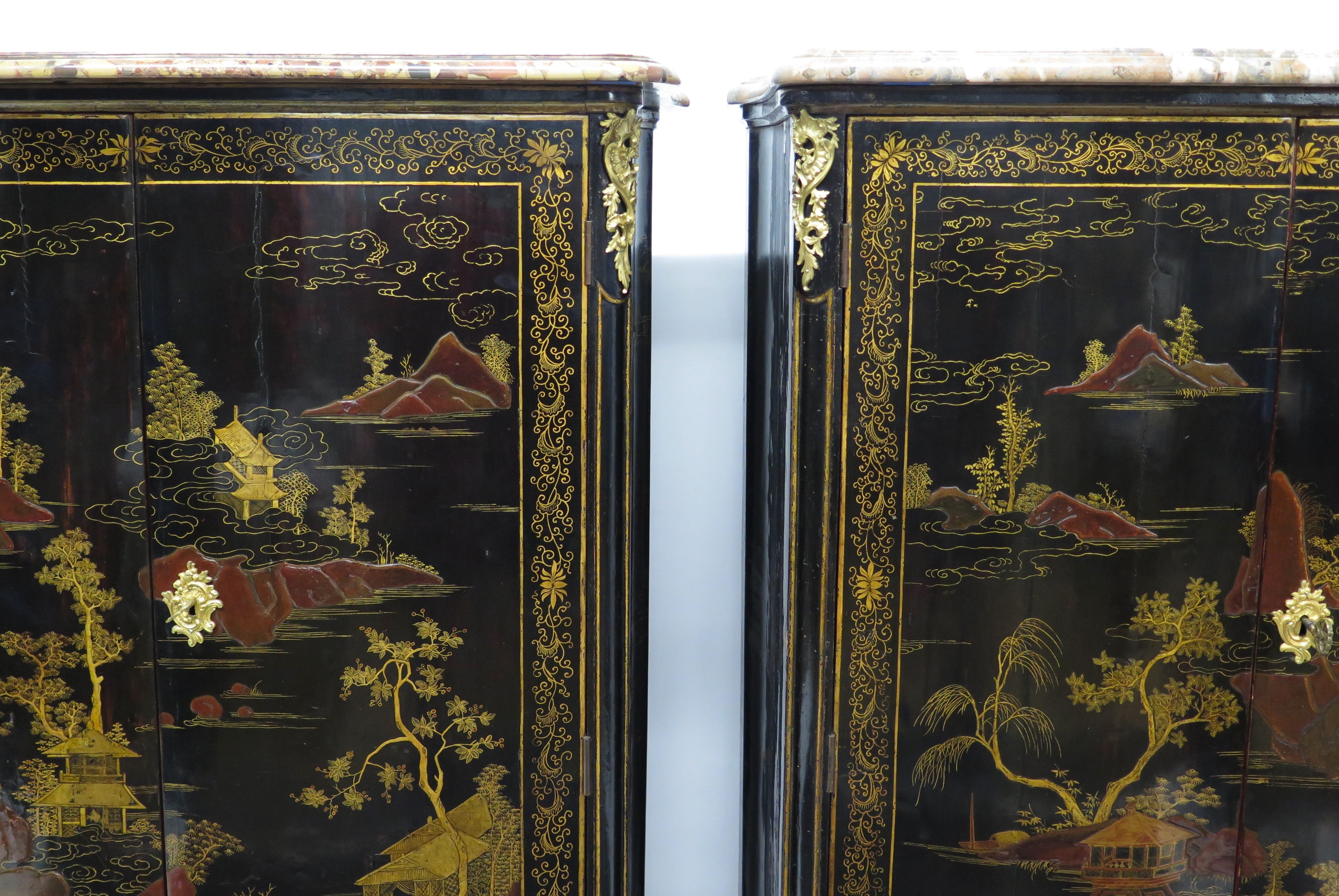 Pair of Louis XV Ormolu-Mounted Black Lacquer Cabinets by Jacques Dubois, Circa 1750