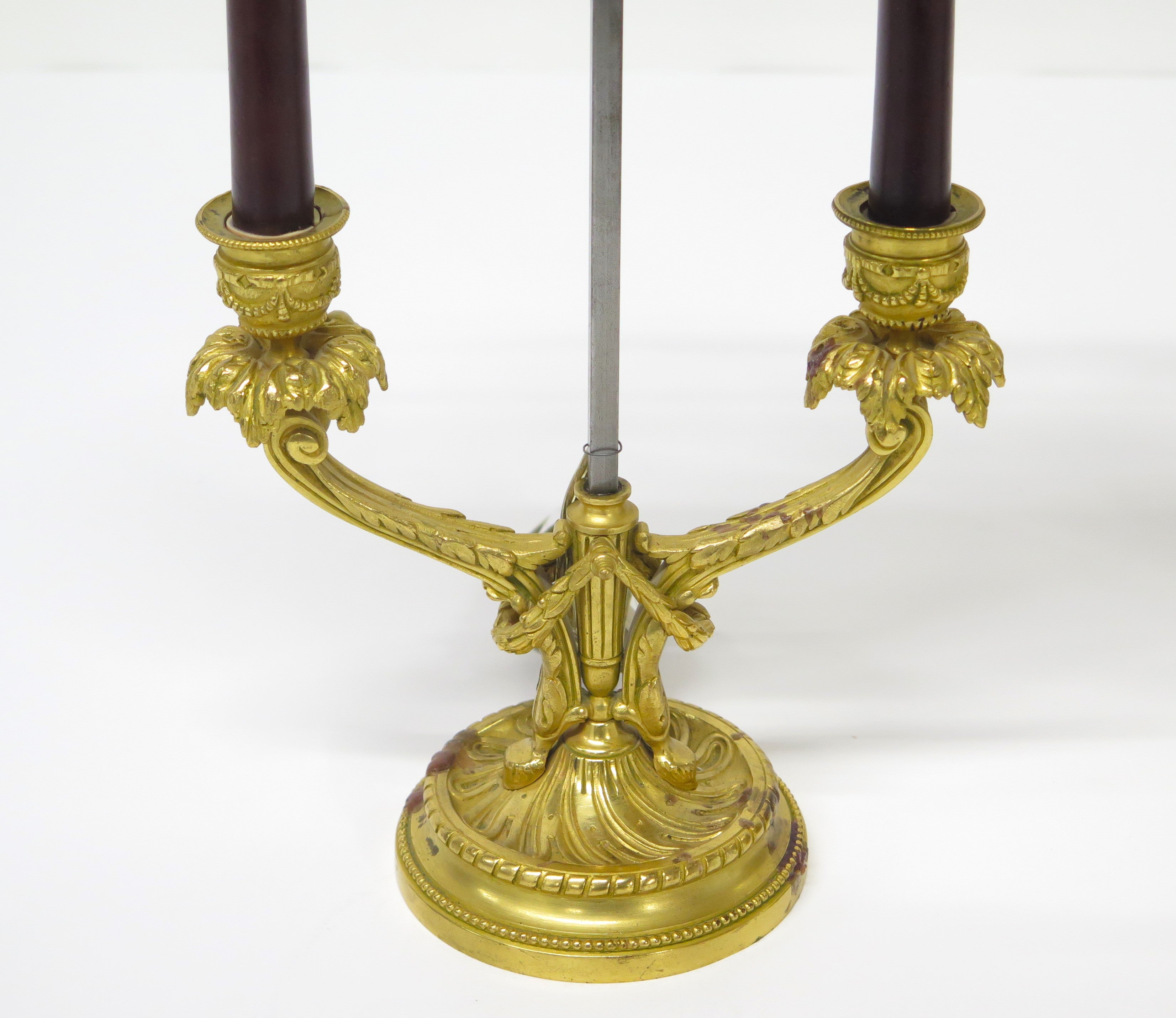 A Pair of Louis XV Style Ormolu Two-Light Bouillotte Lamps