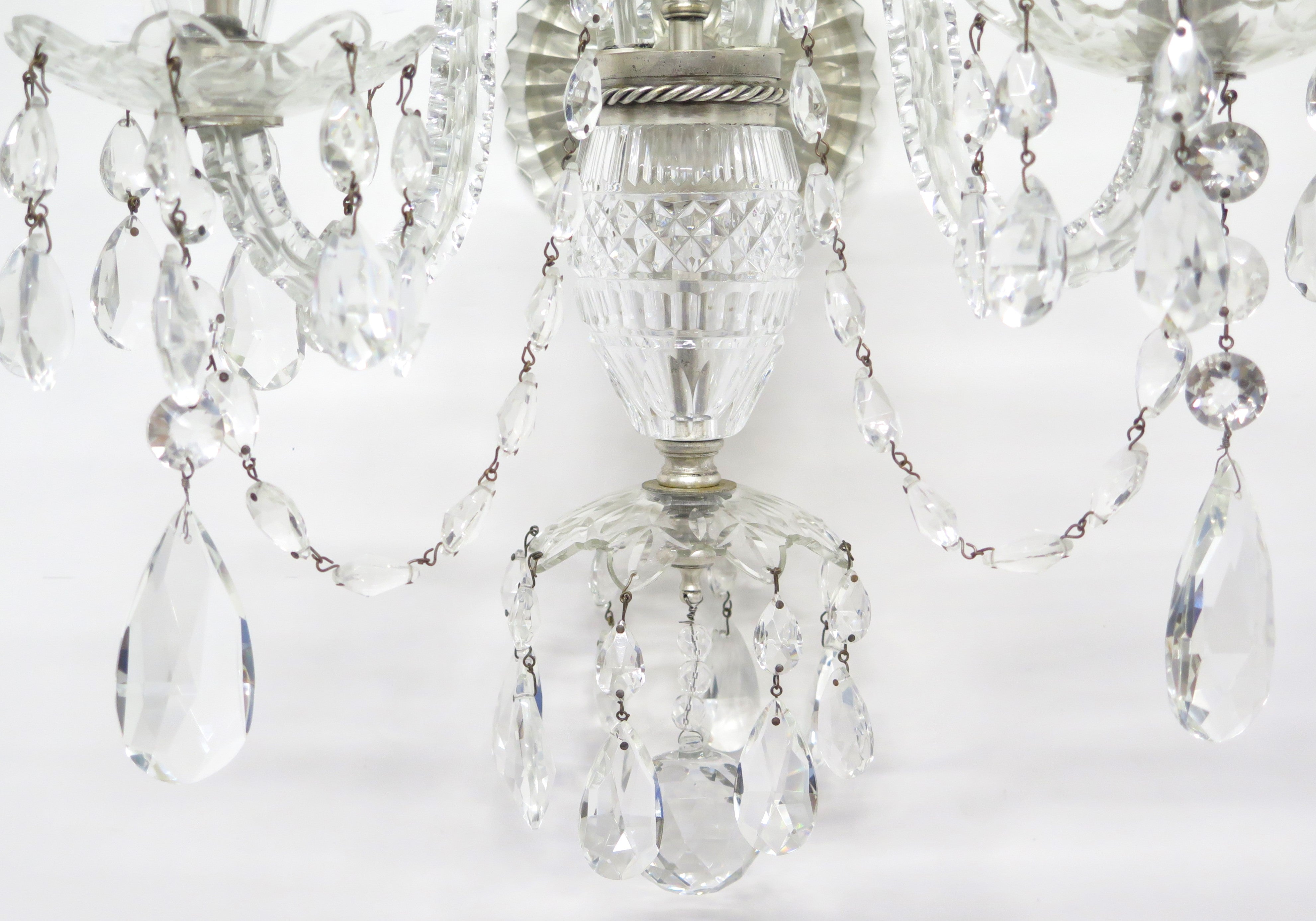 A Large Scale Pair of Georgian Design Two Light Crystal Sconces