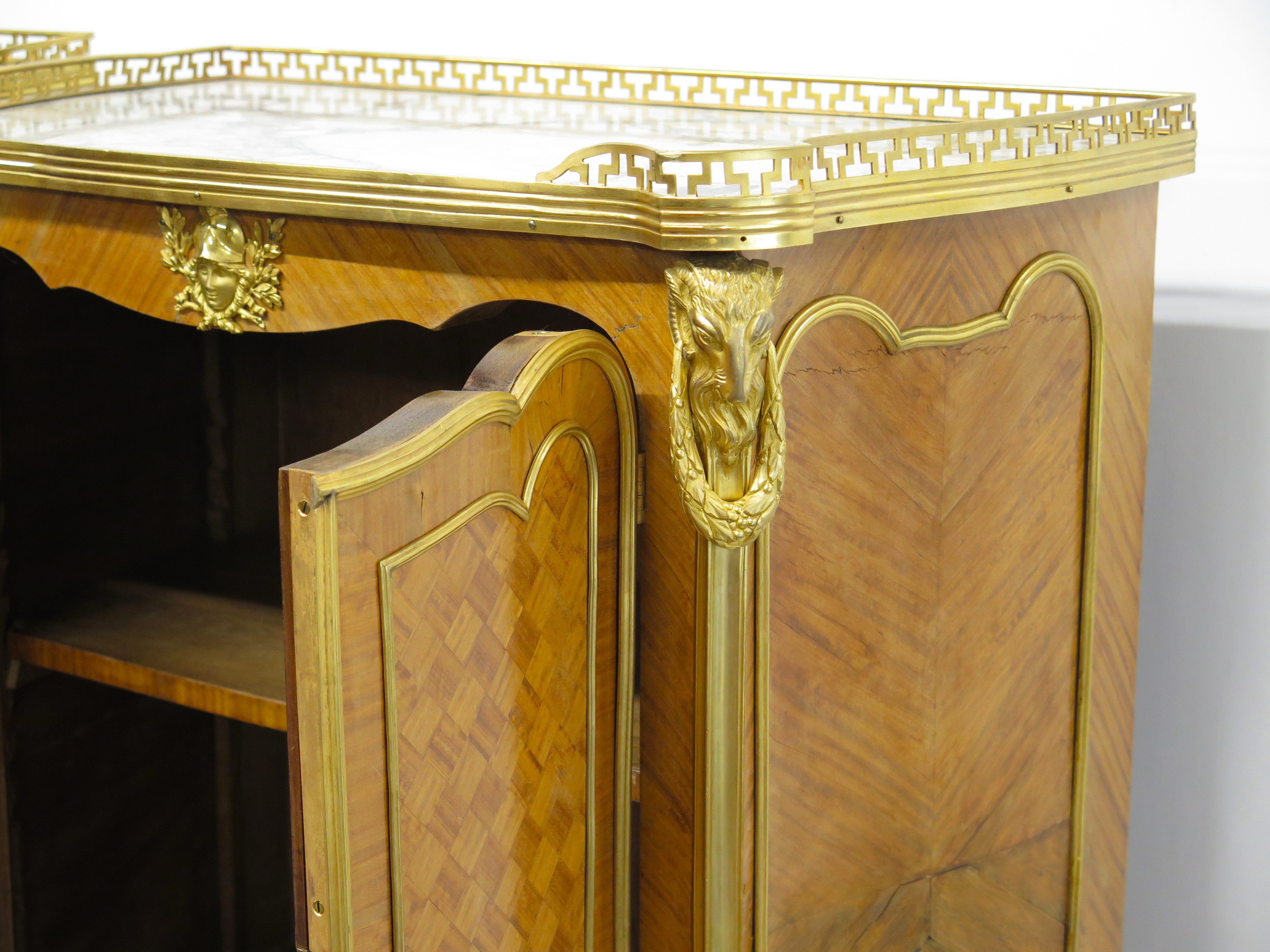 A Matched Pair of Louis XV / Transitional Ormolu-Mounted Parquetry Cabinets
