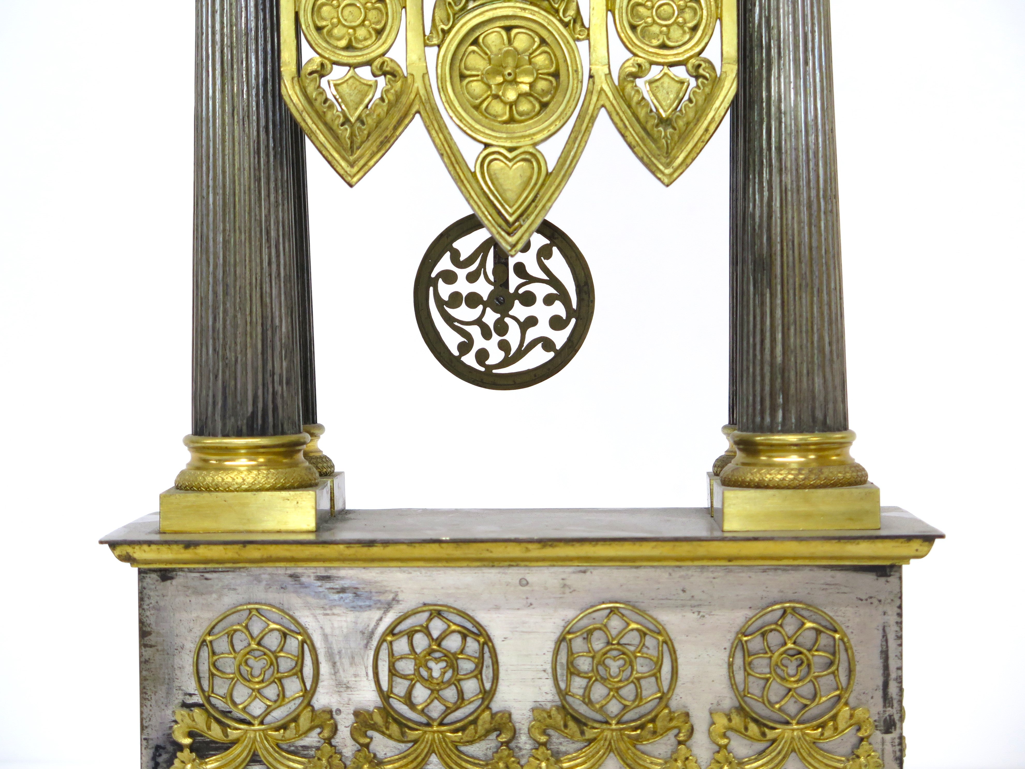 Charles X Gold and Silver Gilt Mantel Clock in the Gothic Taste
