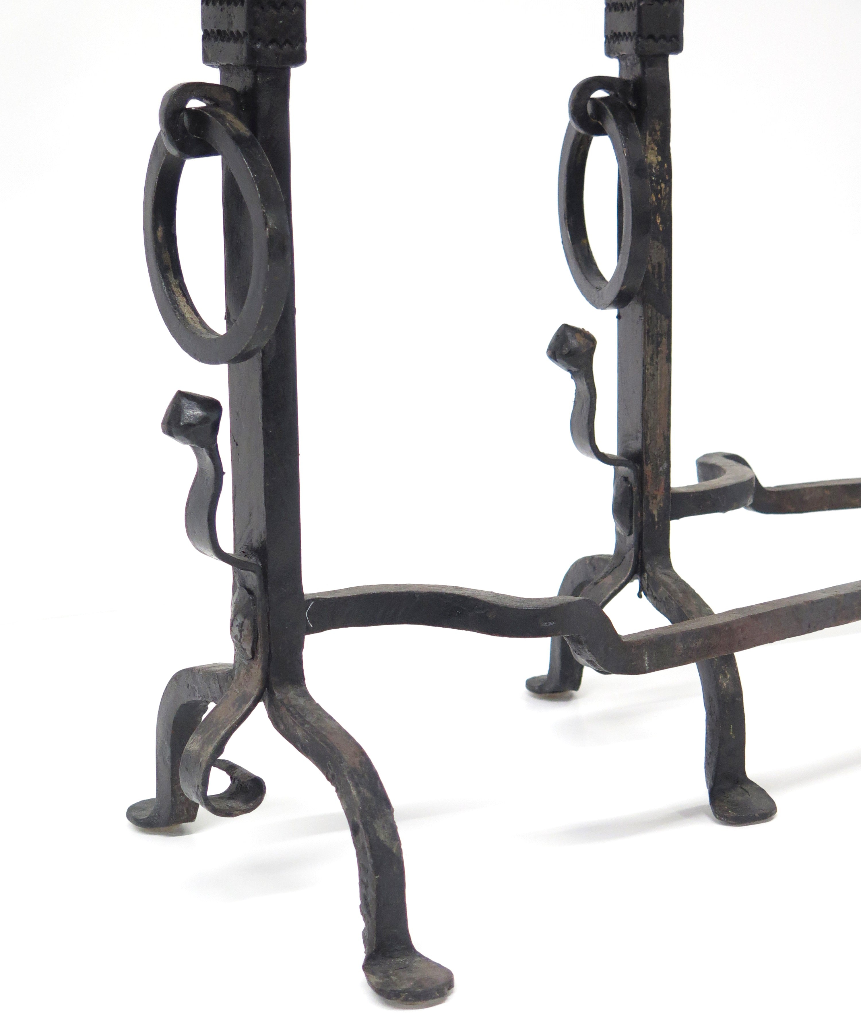 English Turn of the Century Brass and Iron Sunflower Andirons