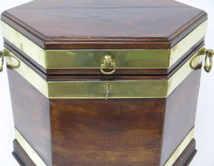 Georgian Mahogany Hexagonal Cellarette with Wide Brass Bands