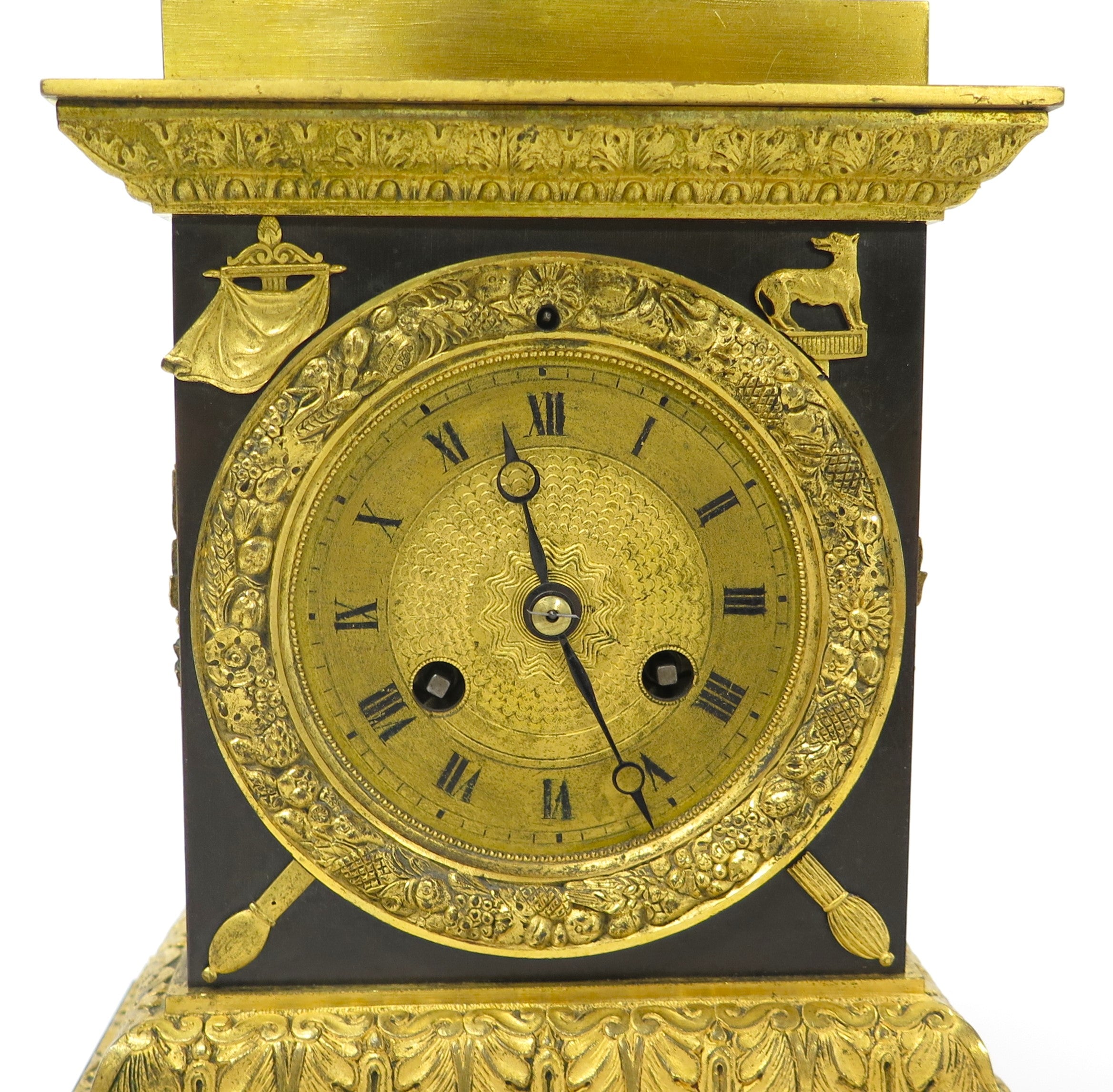 French Empire Patinated and Gilt Bronze Clock by Cleret