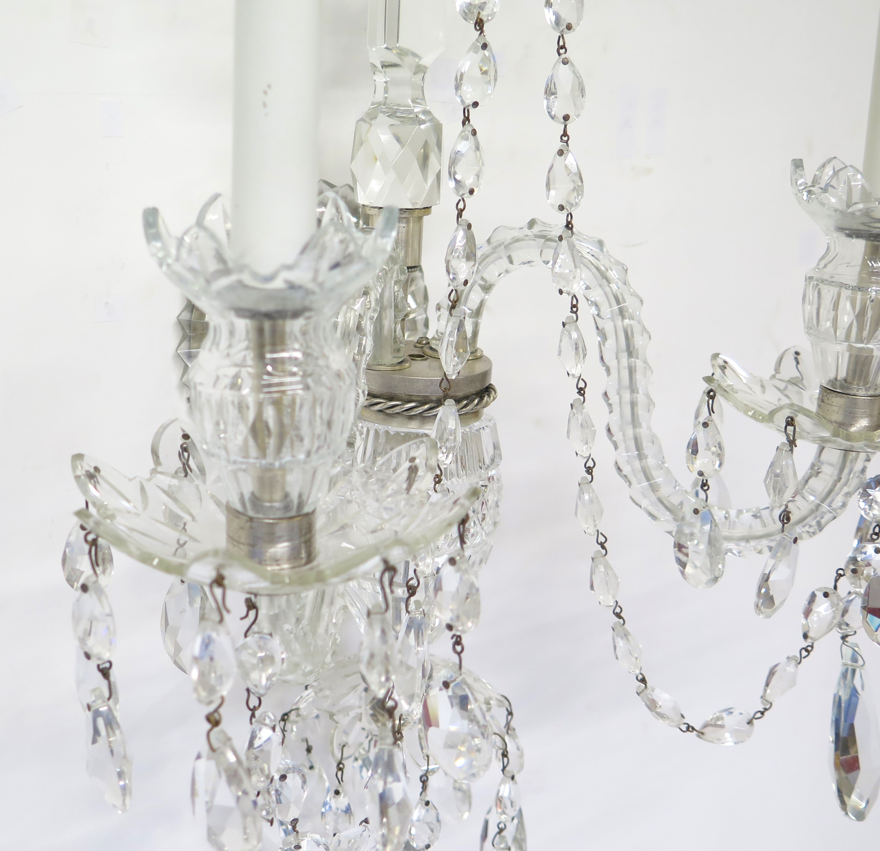 A Large Scale Pair of Georgian Design Two Light Crystal Sconces