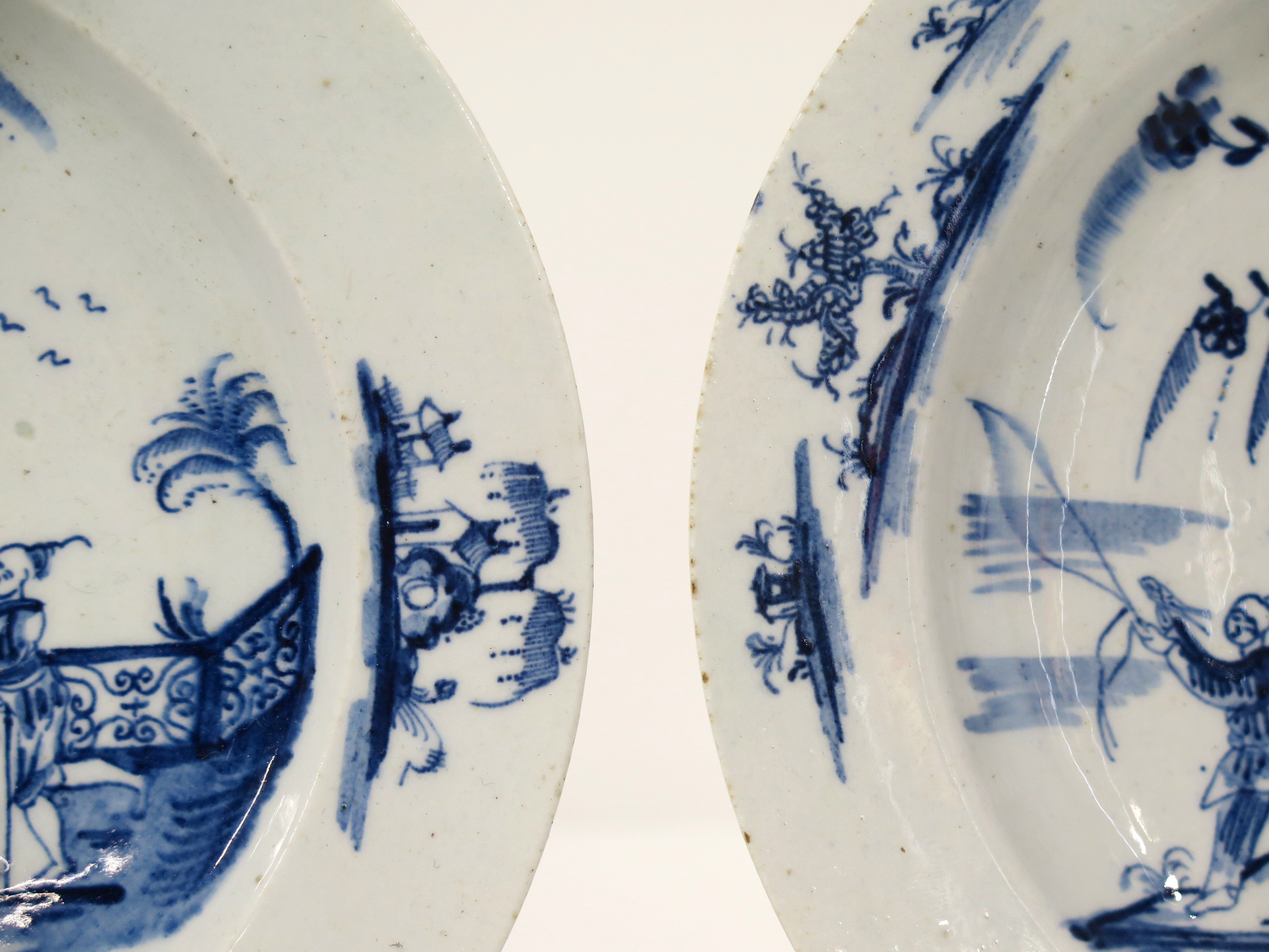 Pair of Blue and White Lowestoft Chinese-Style Plates, circa 1768-70
