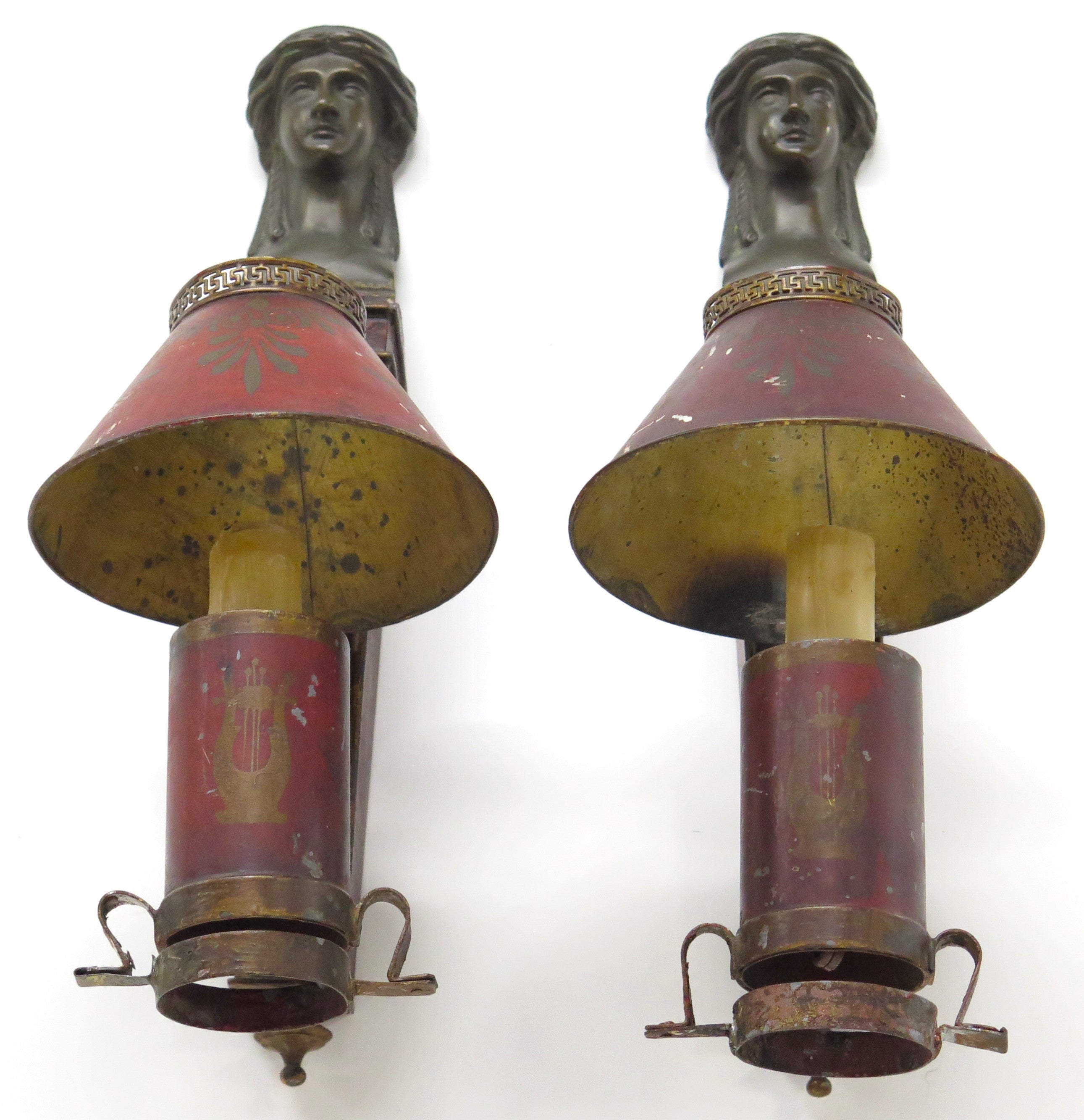 Pair of French Empire Tole Argand Wall Sconces