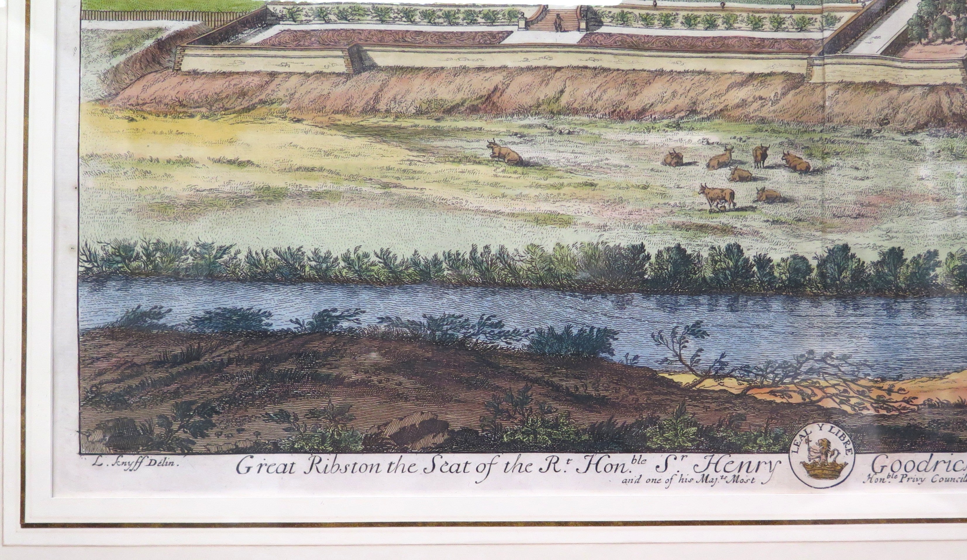Bird's Eye View of Great Ribston (Ribston Hall) Colored Copper Plate E ...
