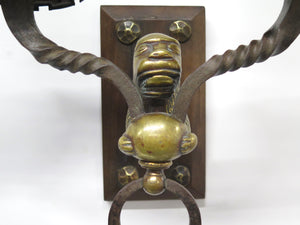 A Pair of Early 20th C. Hand Wrought Iron Two Light Sconces