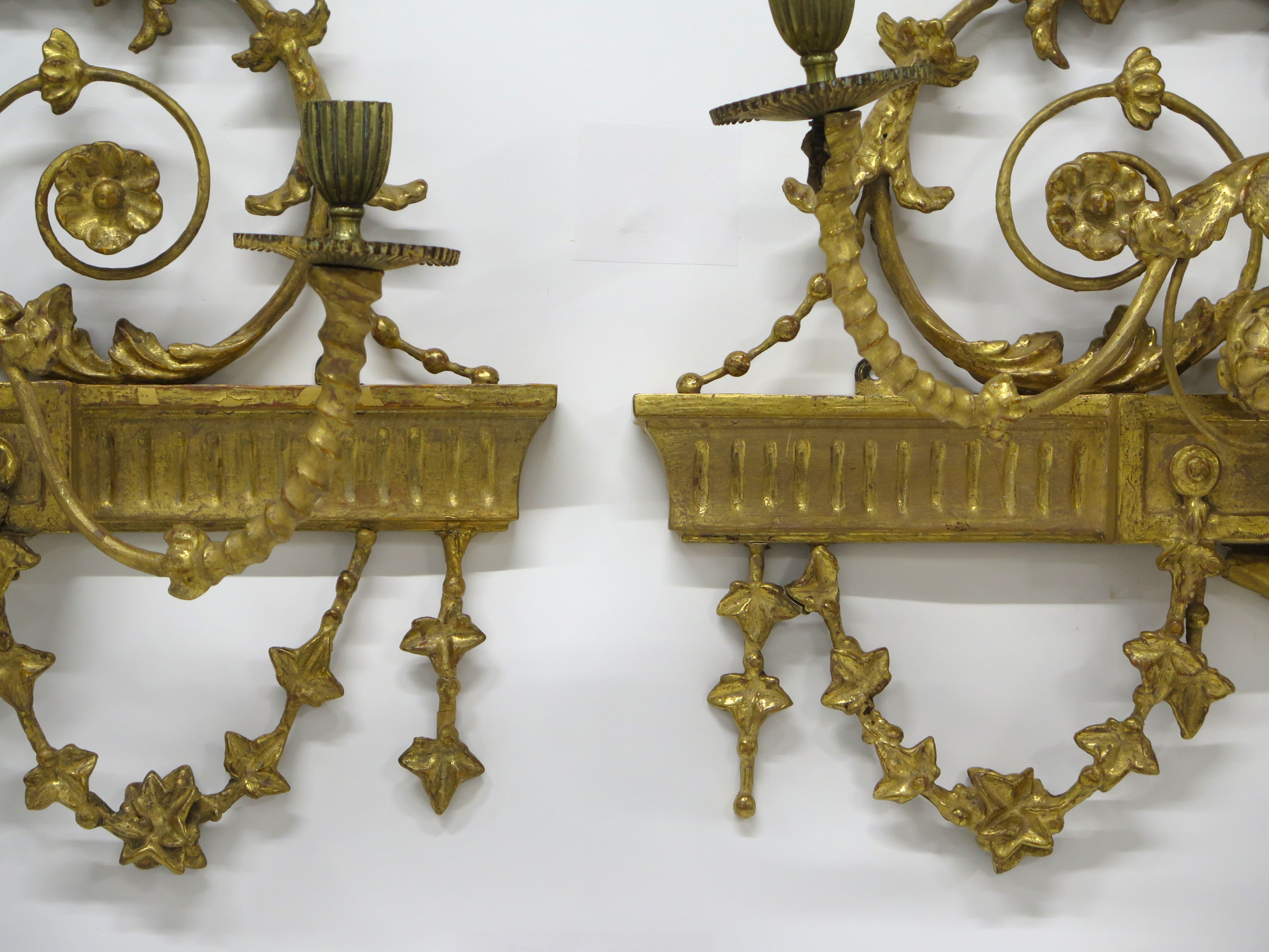 Pair of Georgian Revival Robert Adam-Style 3-Light Girandoles