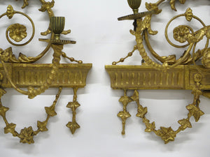 Pair of Georgian Revival Robert Adam-Style 3-Light Girandoles