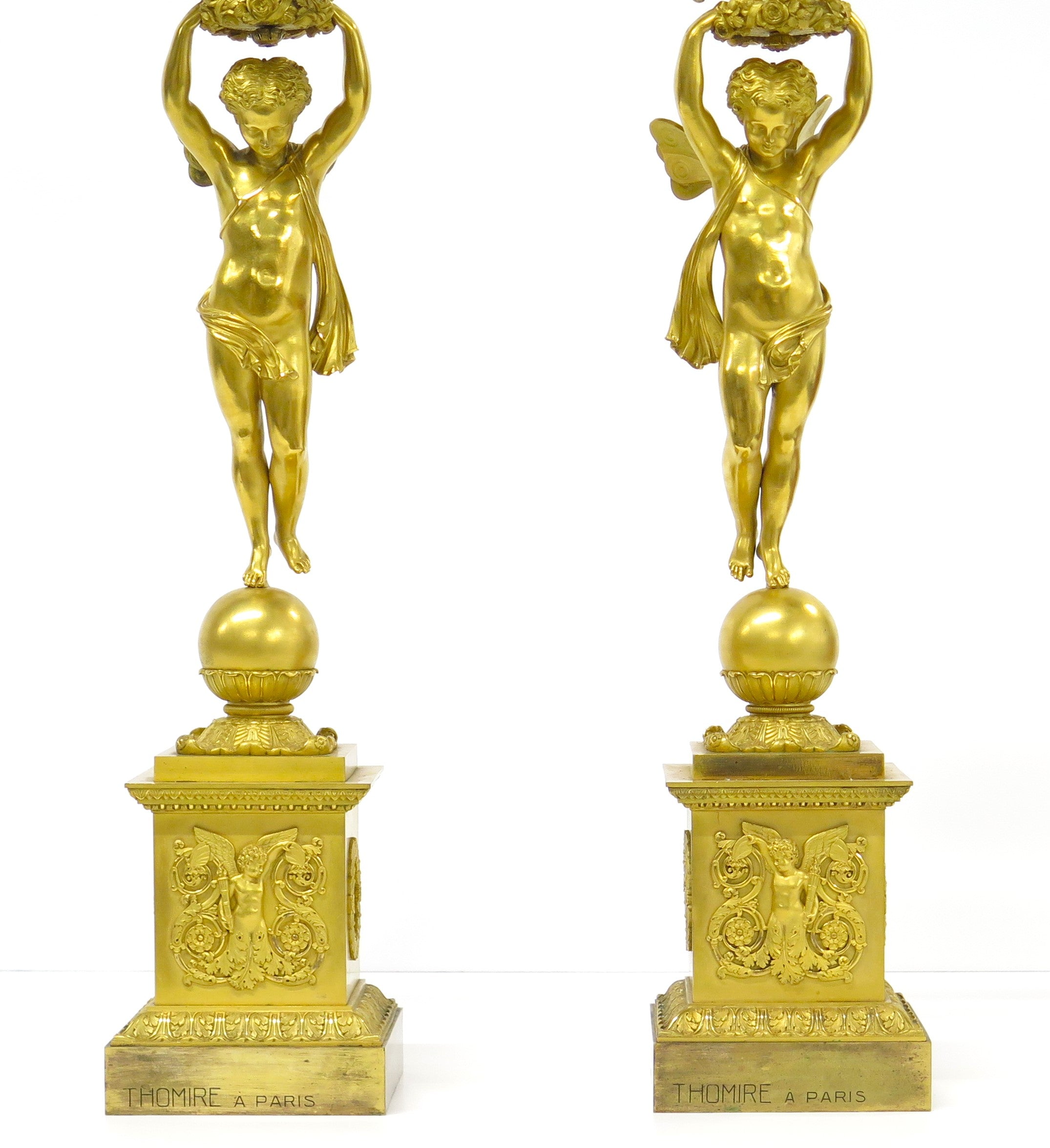A Pair of French Empire Six Light Figural Candelabra