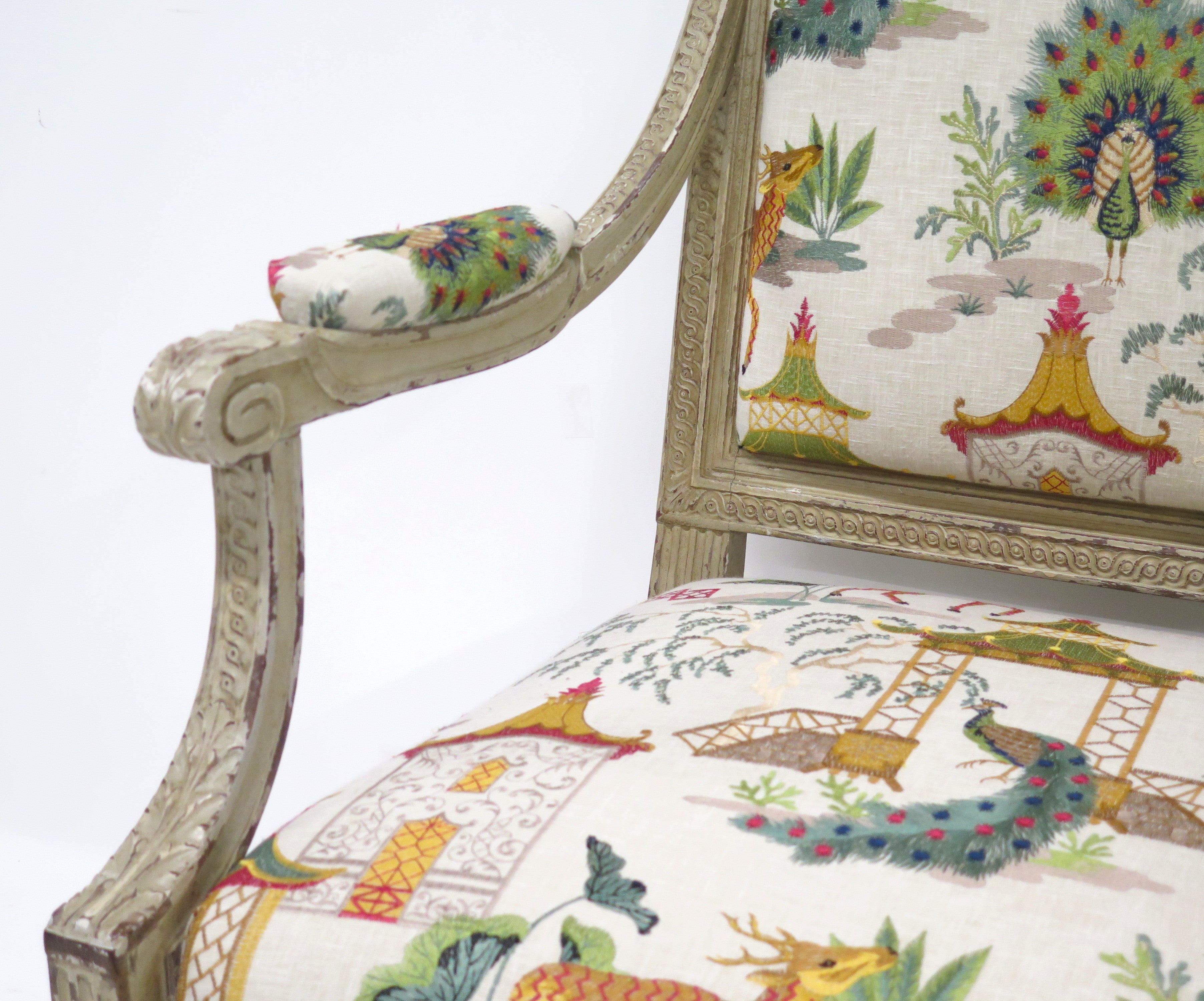 A Pair of Louis XVI Style Cream Colored Nicely Carved Fauteuils