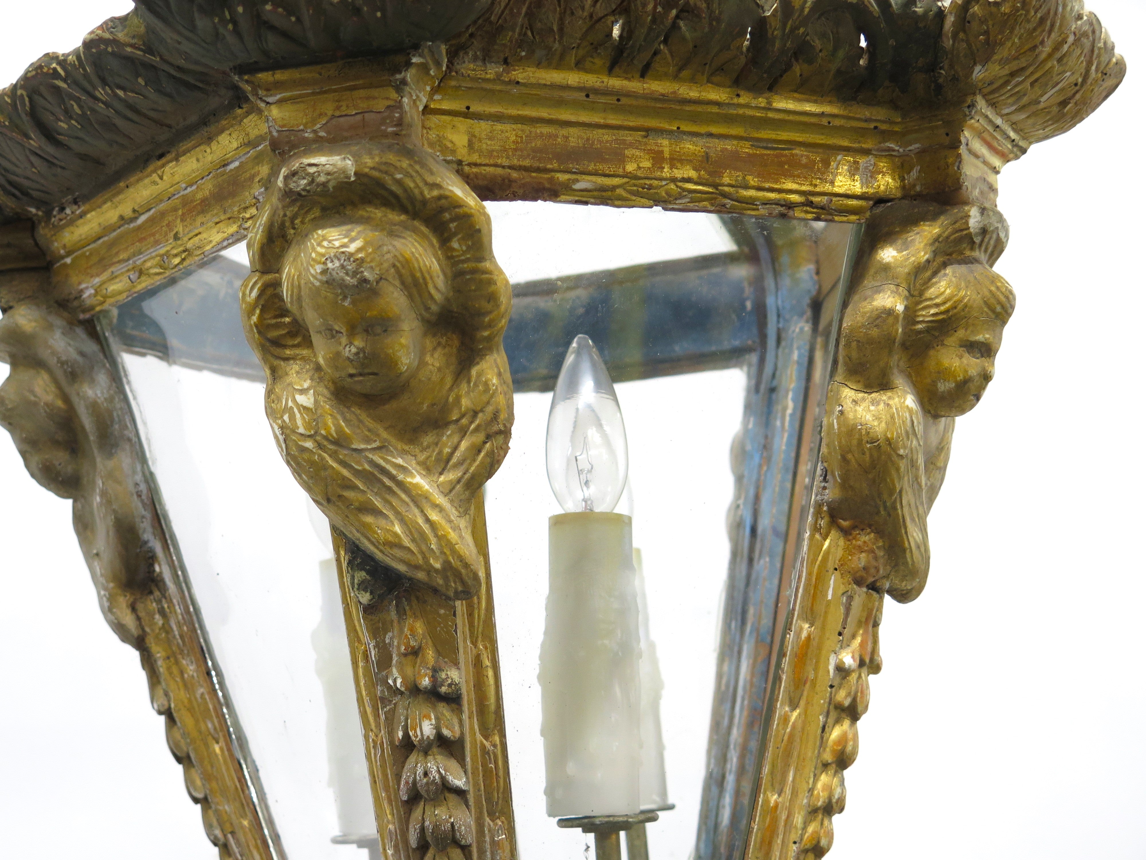 An Italian Gilt Wood Three Light Lantern
