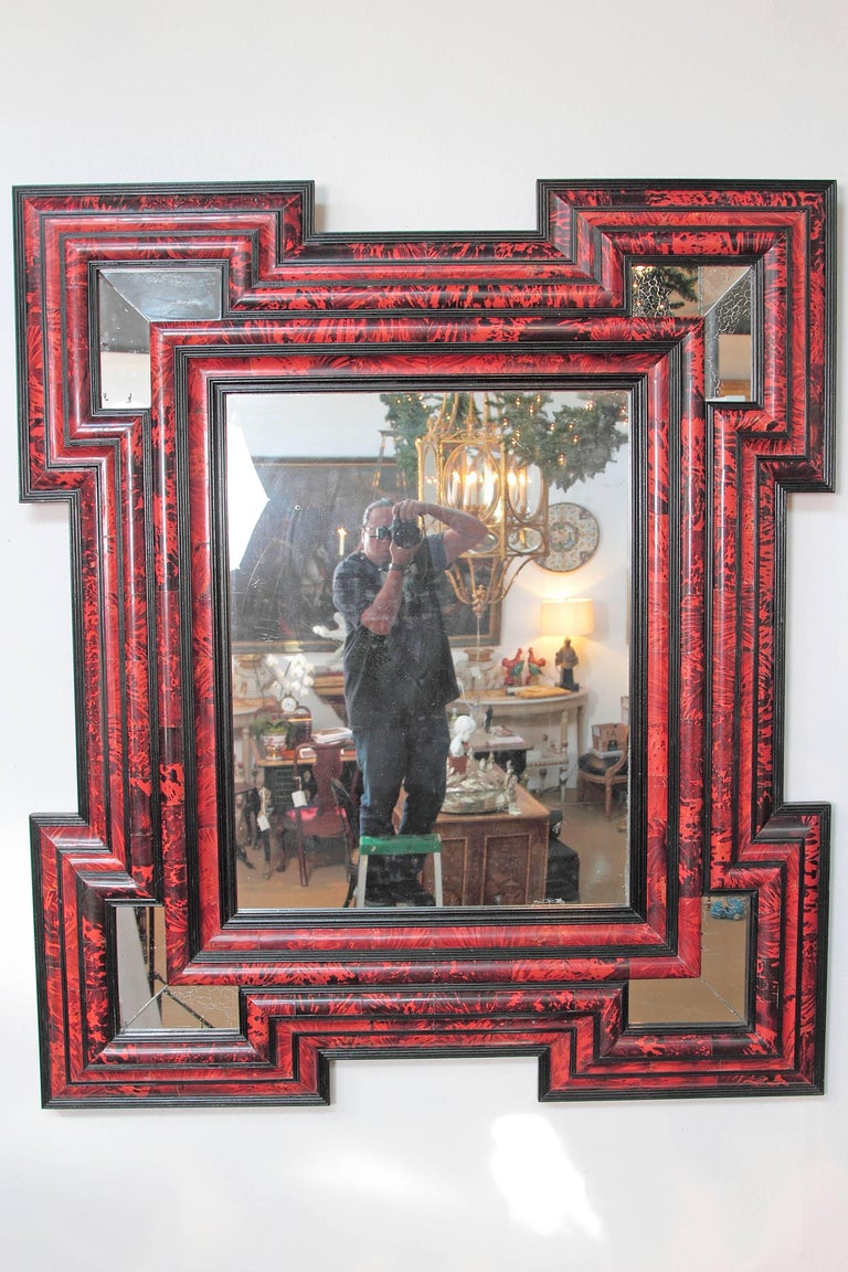 Pair of Large-Scale Dutch Baroque-Style Red Tortoise Mirrors