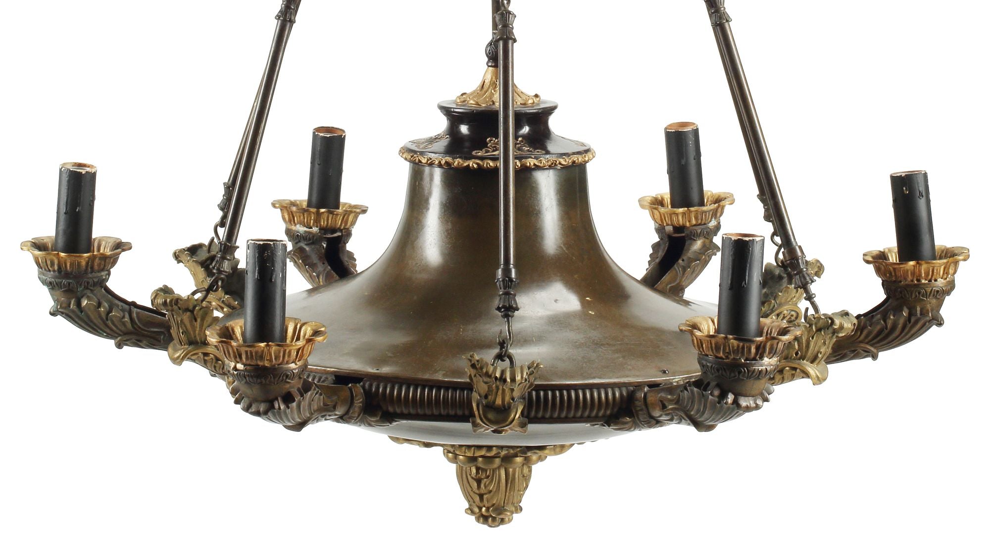 An Impressive Patinated and Gilt Six Light Charles X Chandelier
