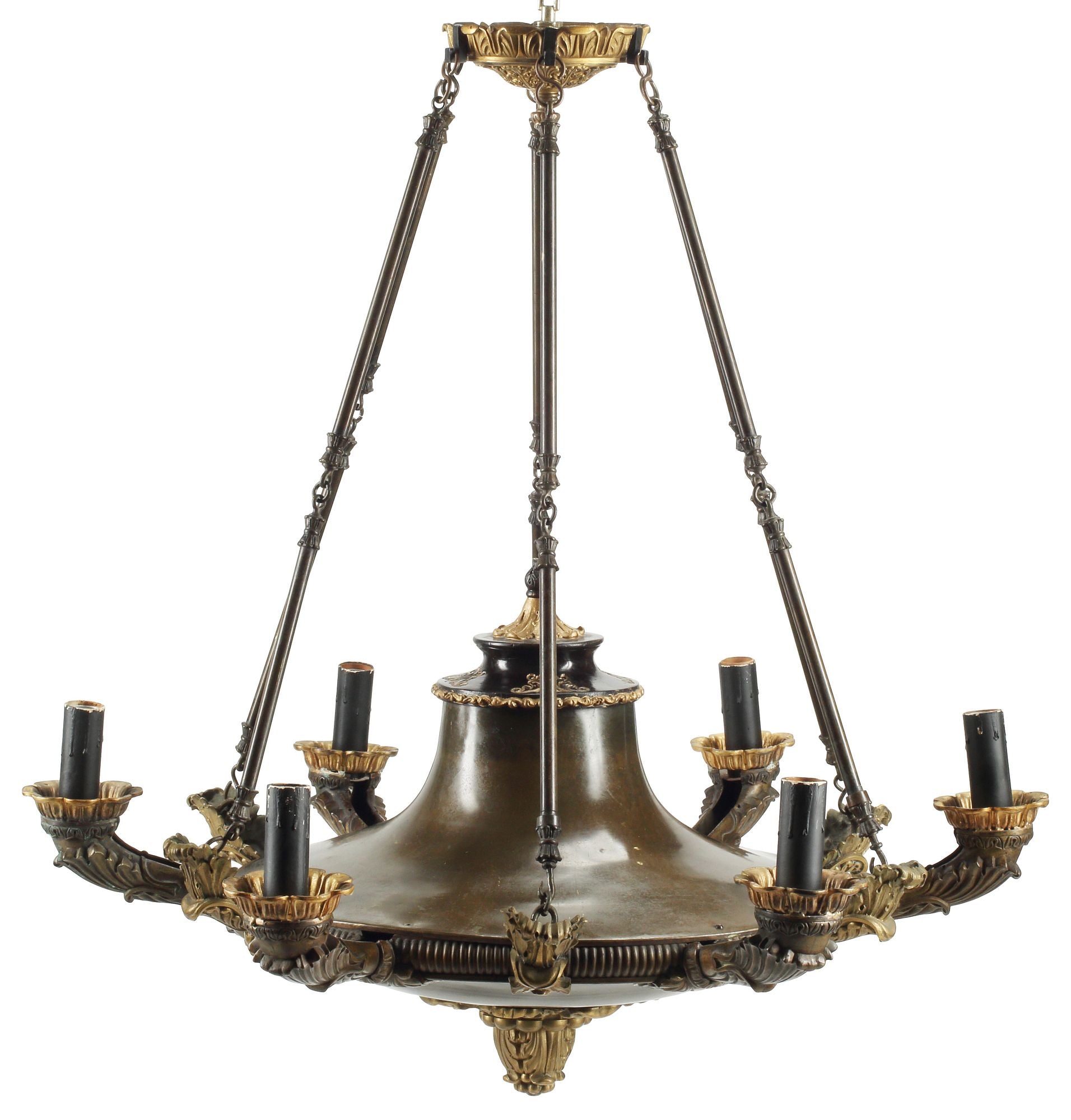 An Impressive Patinated and Gilt Six Light Charles X Chandelier