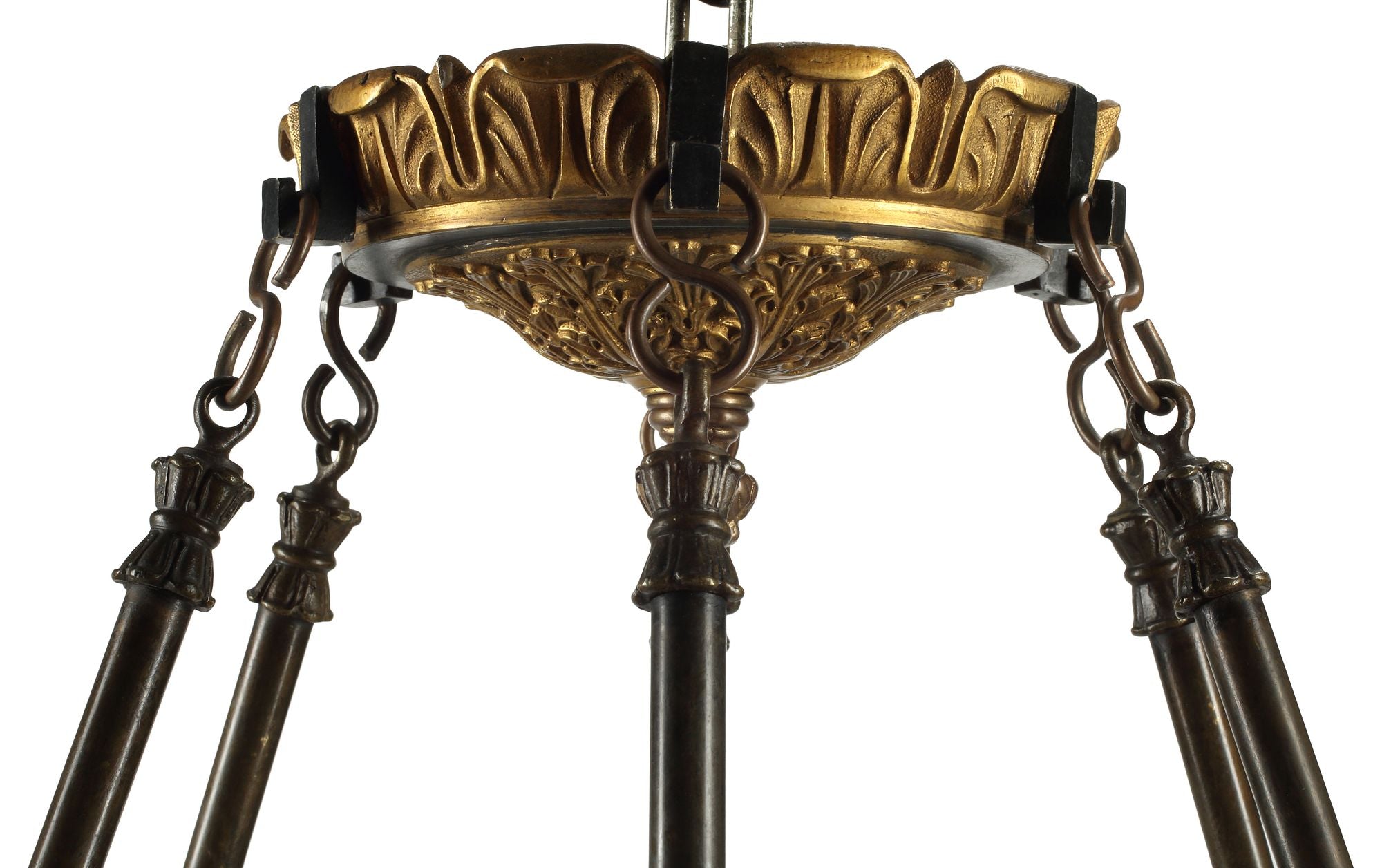 An Impressive Patinated and Gilt Six Light Charles X Chandelier