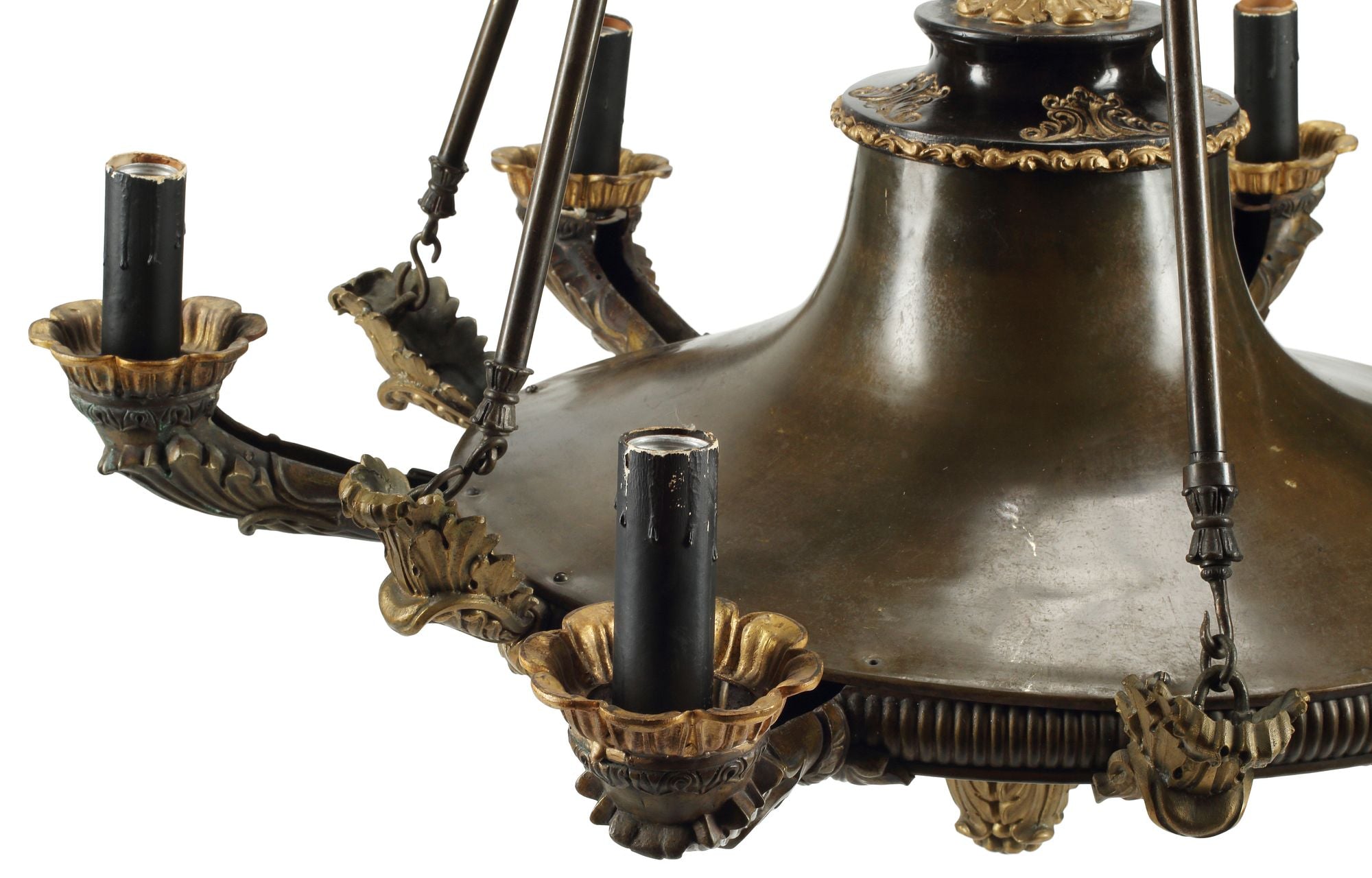 An Impressive Patinated and Gilt Six Light Charles X Chandelier