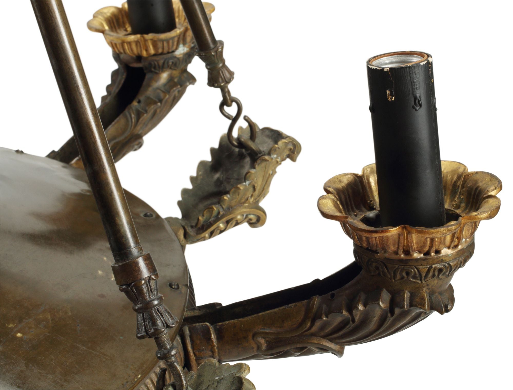 An Impressive Patinated and Gilt Six Light Charles X Chandelier