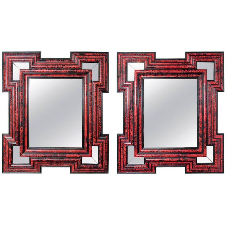 Pair of Large-Scale Dutch Baroque-Style Red Tortoise Mirrors