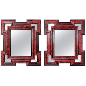 Pair of Large-Scale Dutch Baroque-Style Red Tortoise Mirrors