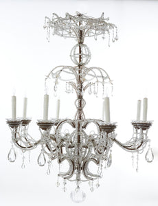 Italian Baroque Style Iron, Cut And Beaded Glass Eight Light Chandelier