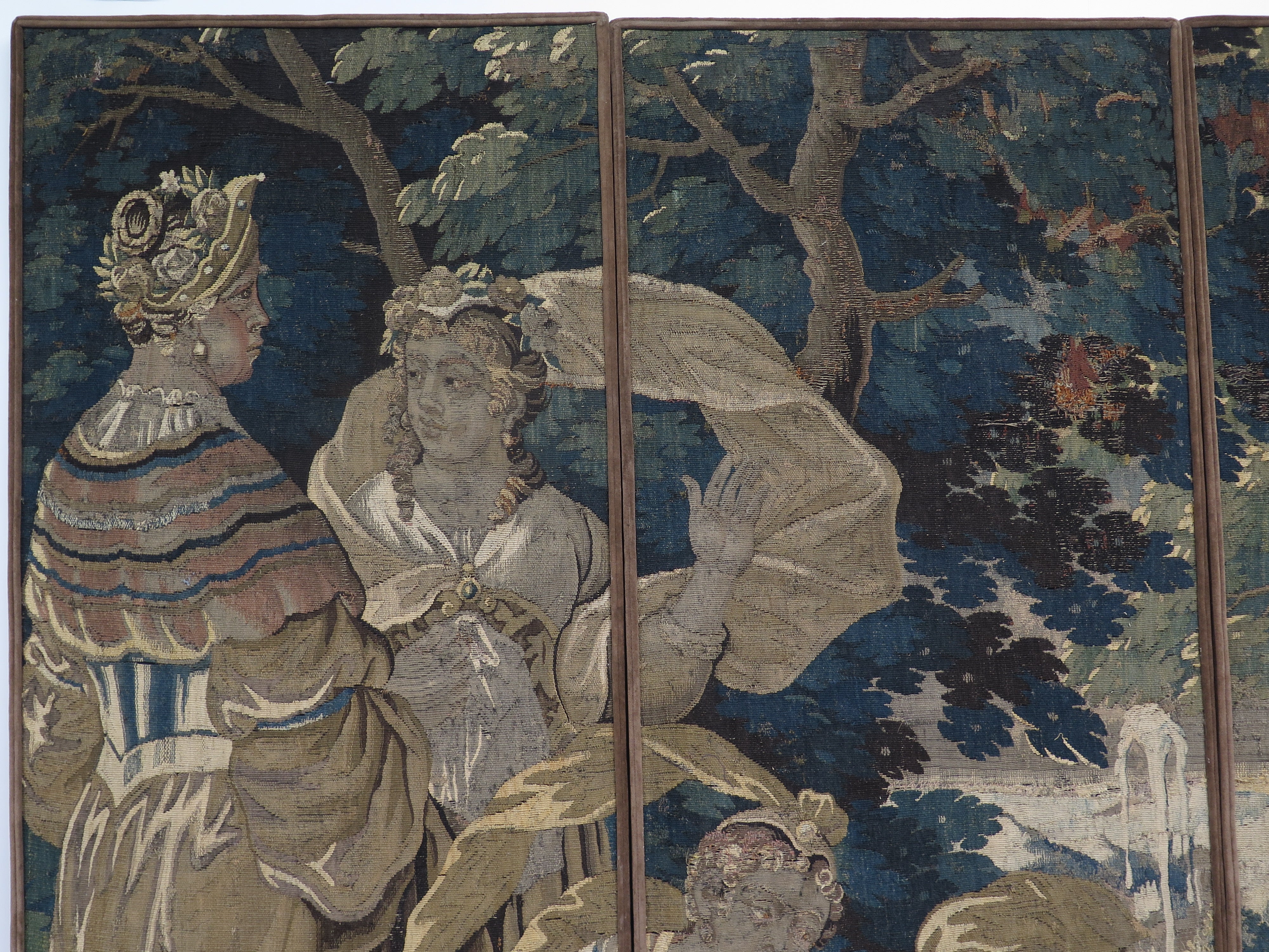 17th Century Flemish Verdure Tapestry as Five Panel Screen