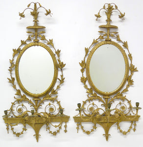 Pair of Georgian Revival Robert Adam-Style 3-Light Girandoles