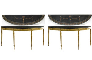 Pair of George III Adam-Style Giltwood Console Tables with Scagliola Tops