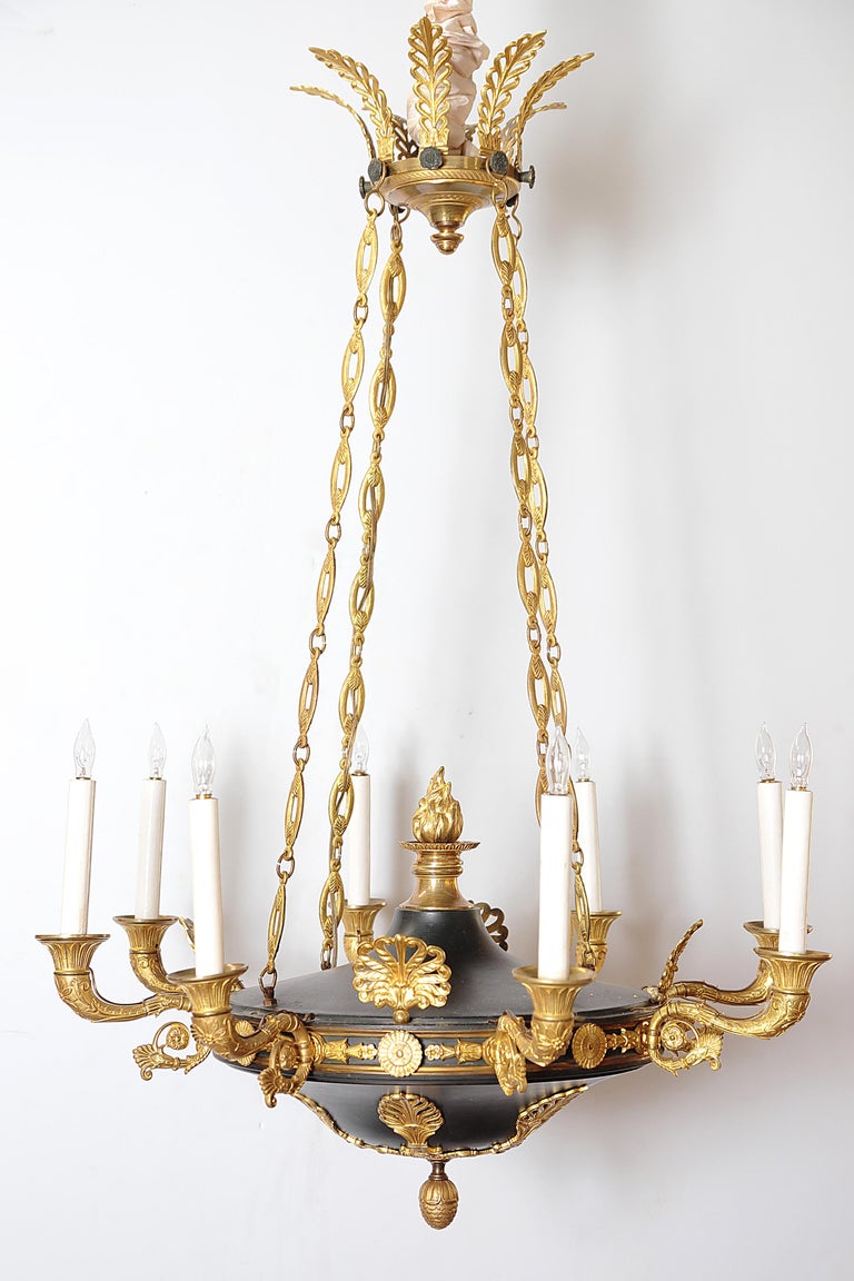 Charles X Gilt and Patinated Bronze Eight-Light Chandelier