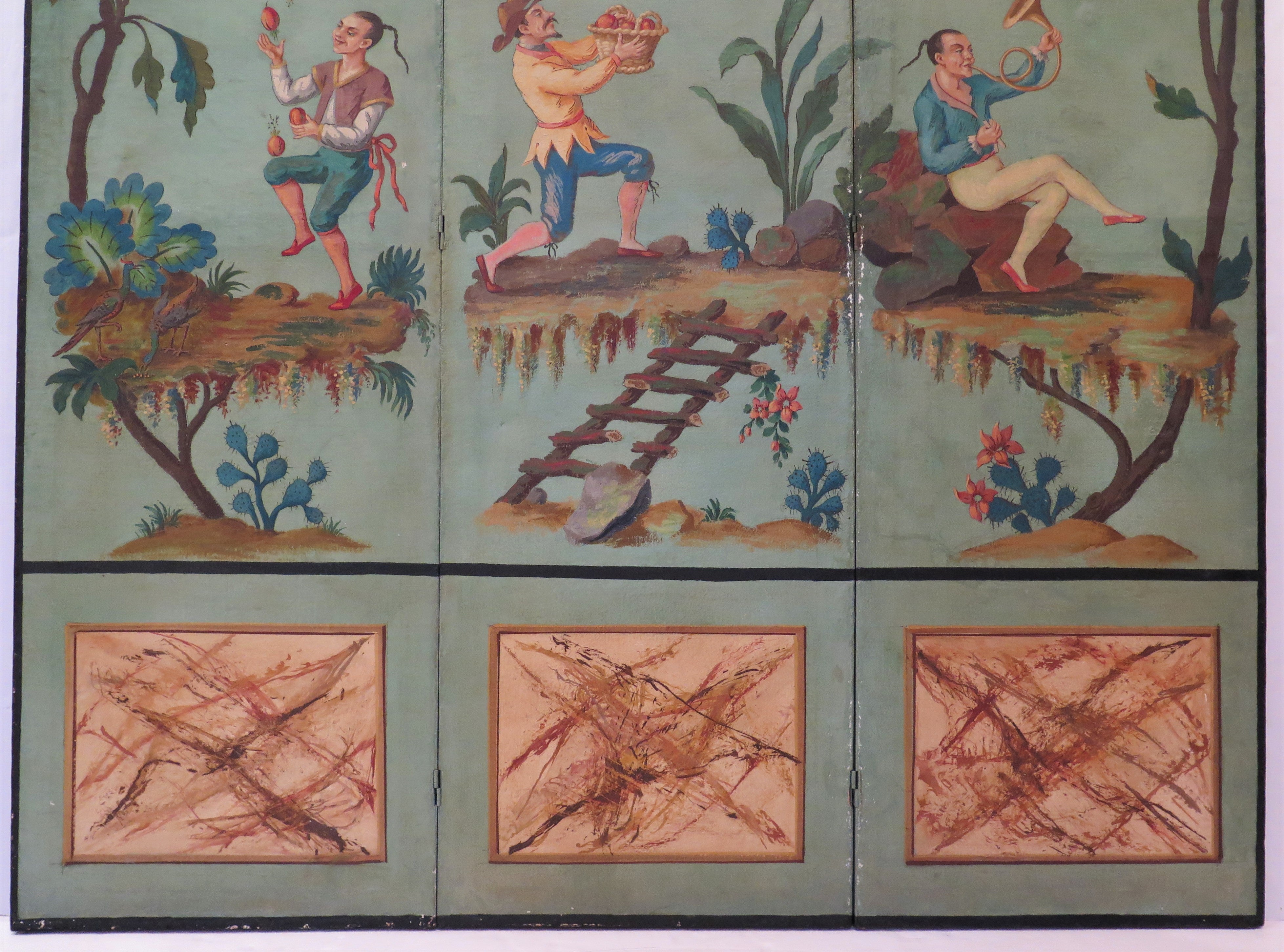 Near Pair of Three Panel Screens / An Homage to French Chinoiserie Decoration