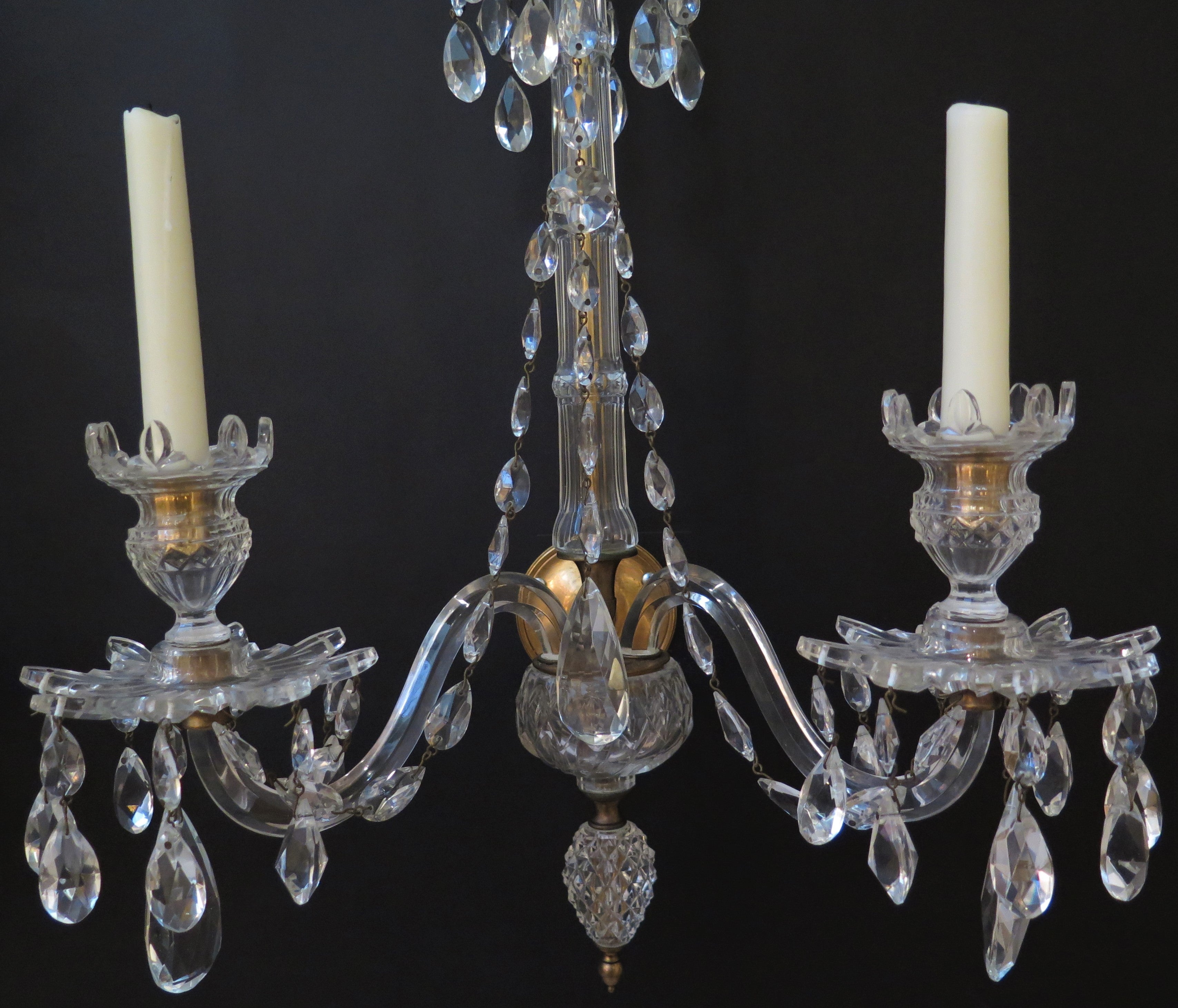 English Regency Cut Glass and Brass Sconces