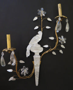 A Pair of Baguès Style Rock Crystal Two Light Sconces  C. 1980, France