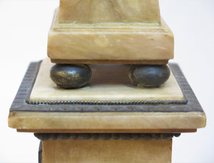Pair of Marble Obelisks with Plaster Portrait Relief Medallions