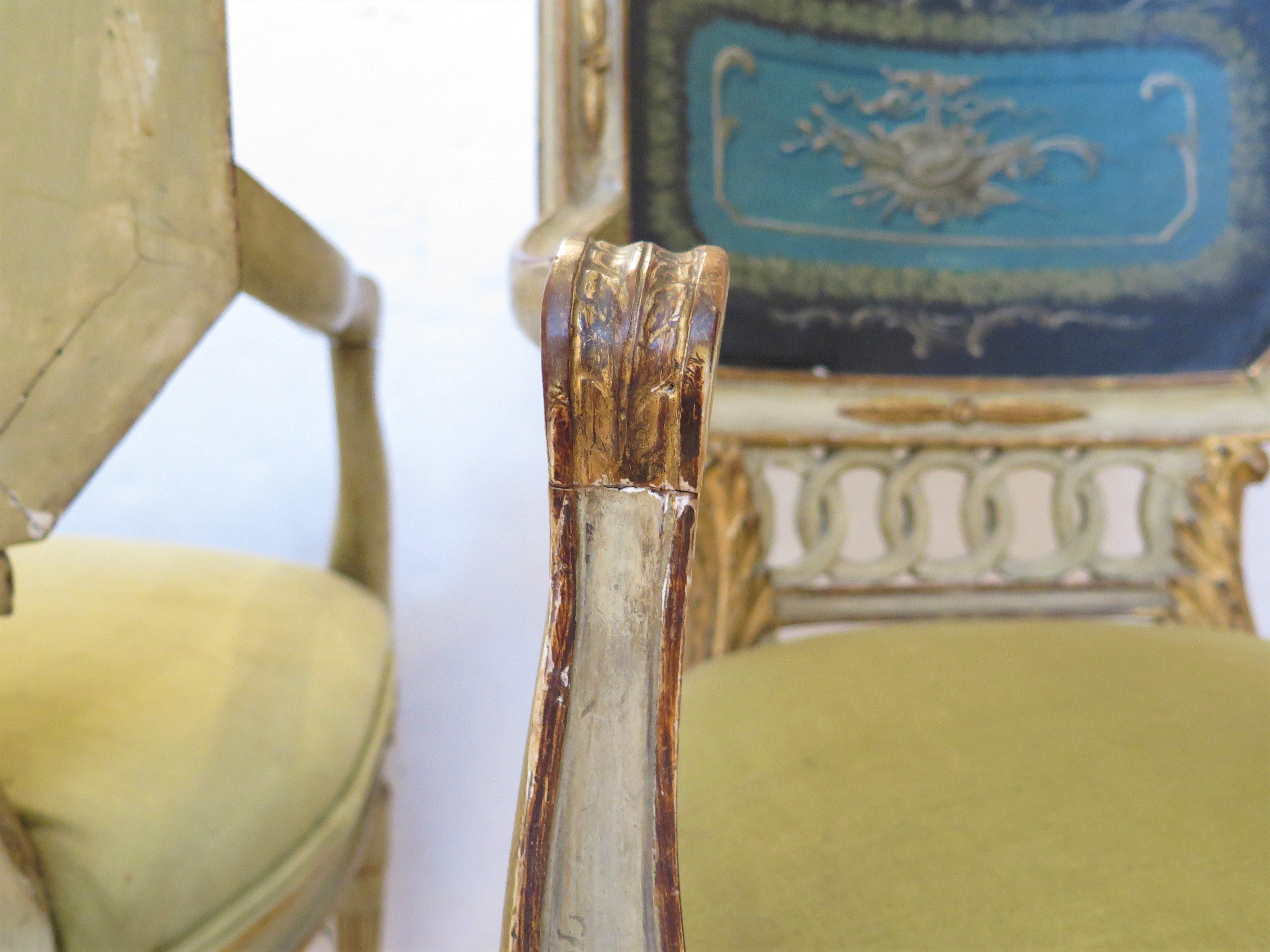 Pair of Paint and Parcel Gilt Italian Neoclassical Armchairs