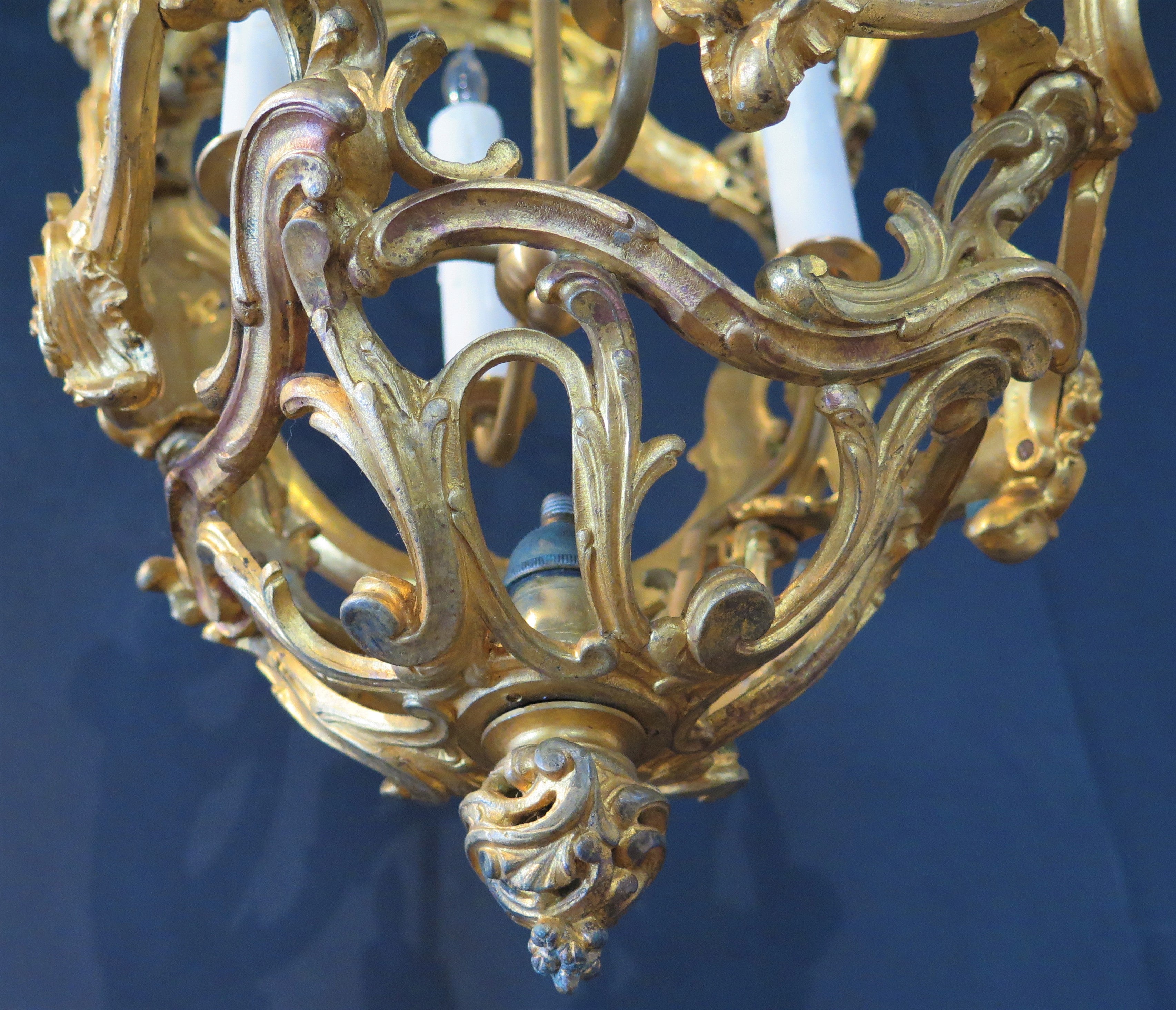 Pair of French Rococo Style Gilt Bronze Lanterns (Formerly Gas)