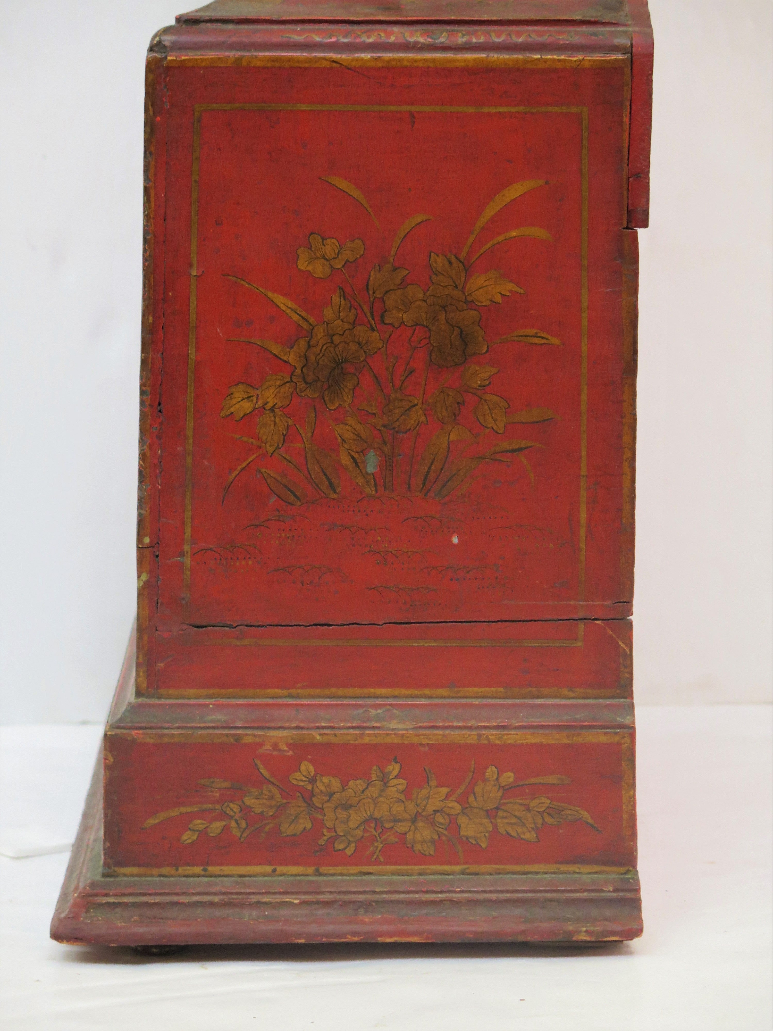 Georgian Longcase Clock with Red Chinoiserie Decoration