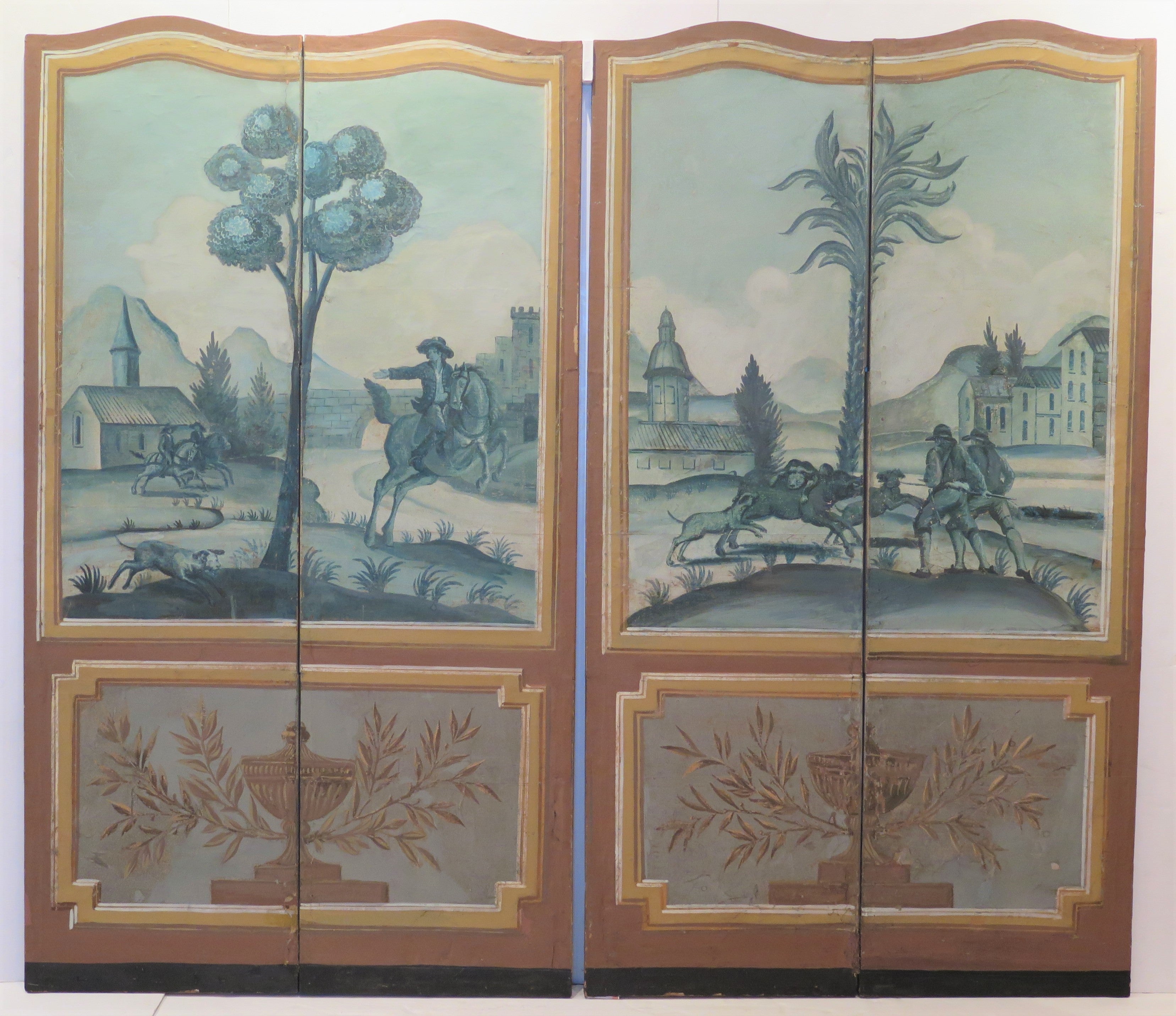 18th Century French Four Panel Screen /  Boar Hunt