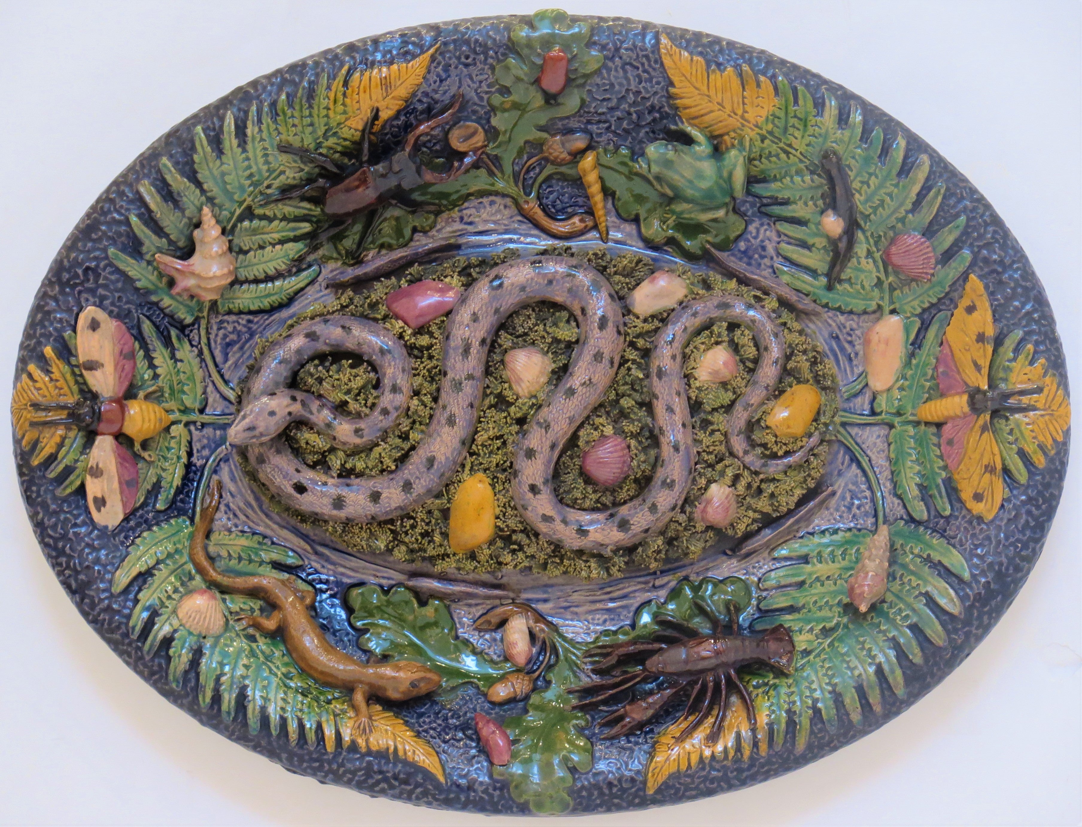 Portuguese Palissy Platter with Speckled Serpent / Snake