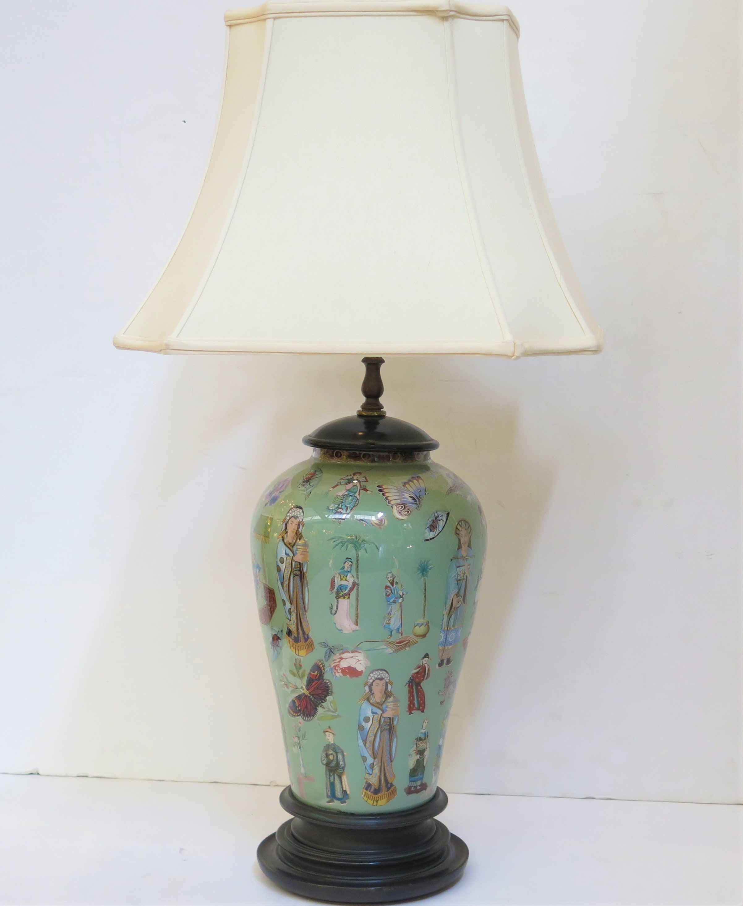 An English Lamp with Decalcomania Chinoiserie Manner Decoration