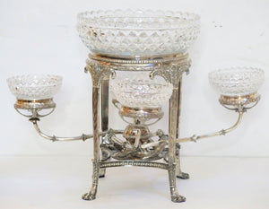 English Silver Plate and Cut Glass Epergne