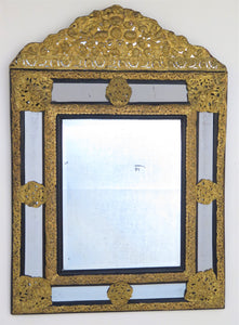Dutch Baroque-Style Looking Glass with Brass Repousse Decoration