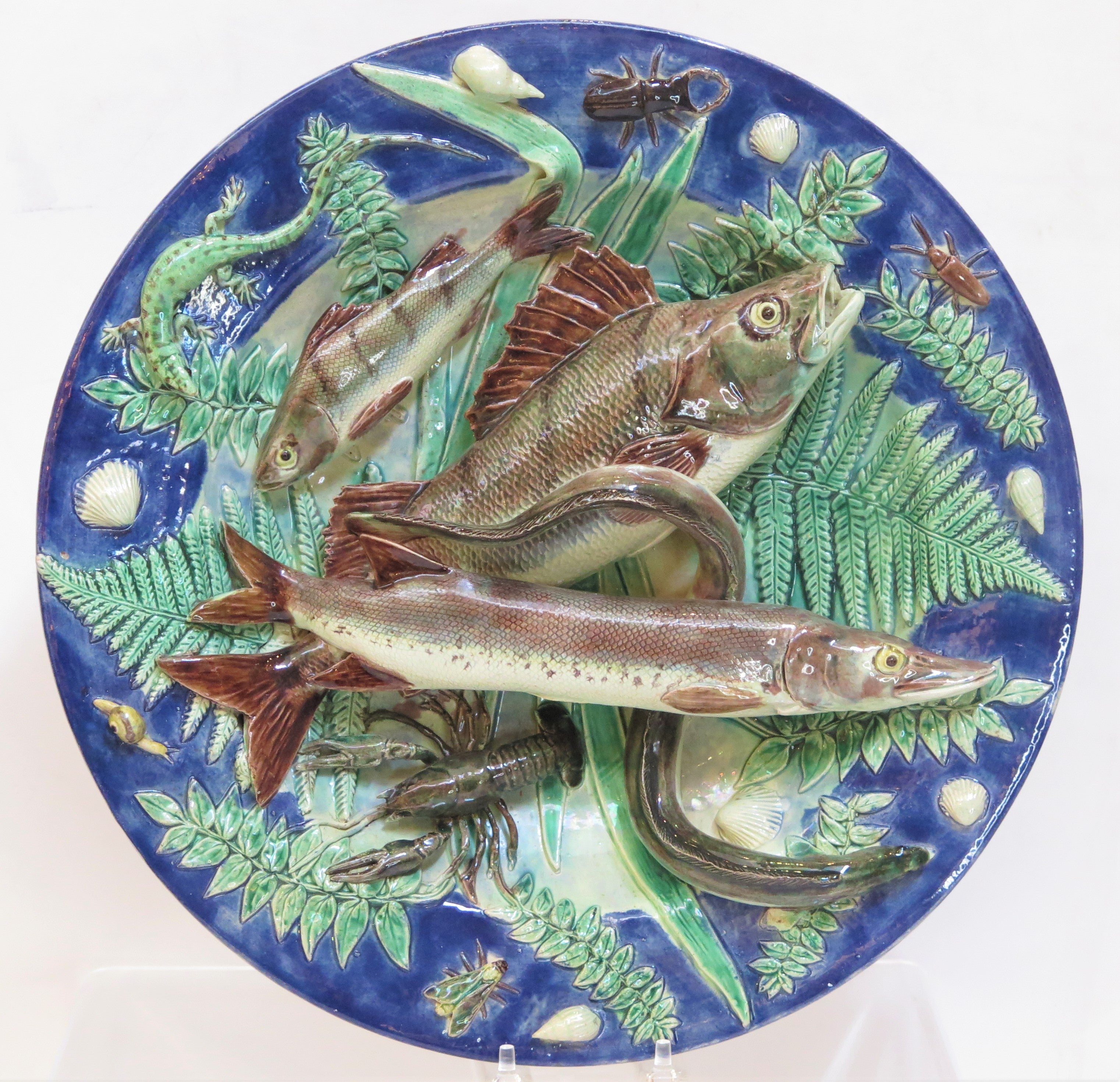 Large French Palissy Ware Basin by Victor Barbizet (French, 1805-1870)