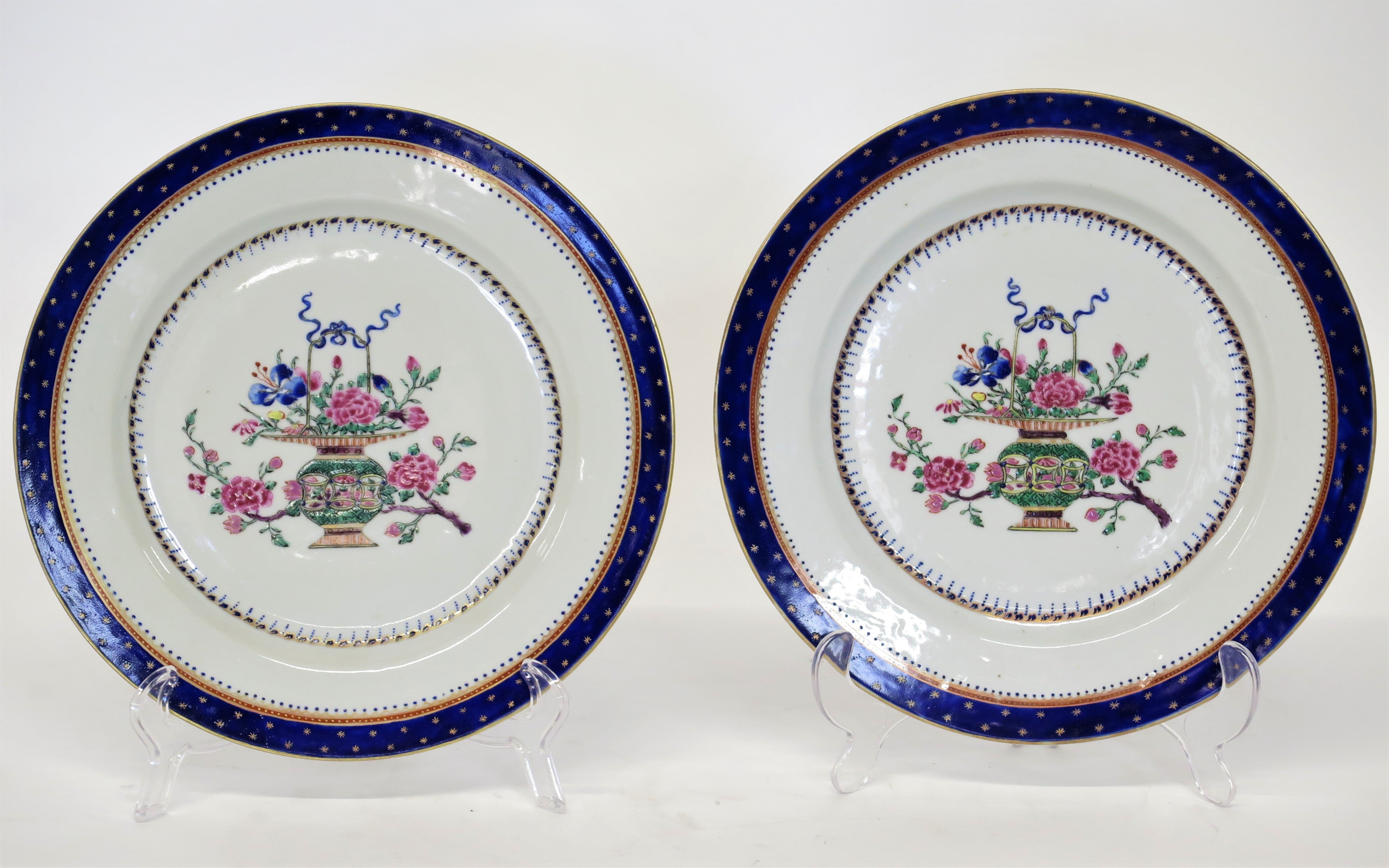 Pair of Chinese Export Plates with Floral Bouquet and Flowering Bough