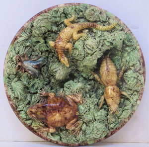 Portuguese Palissy Ware Plate with Toad and Salamander