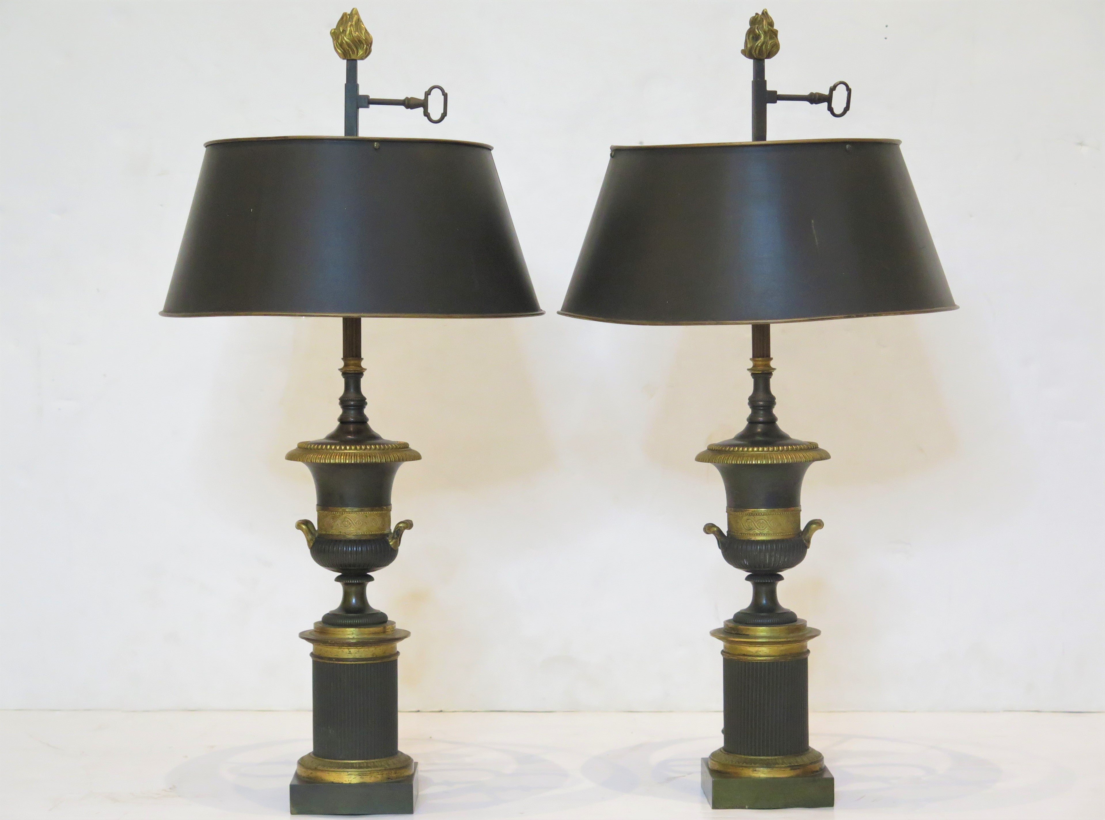 Charles X Patinated and Gilt Bronze Urns as Lamps / PAIR
